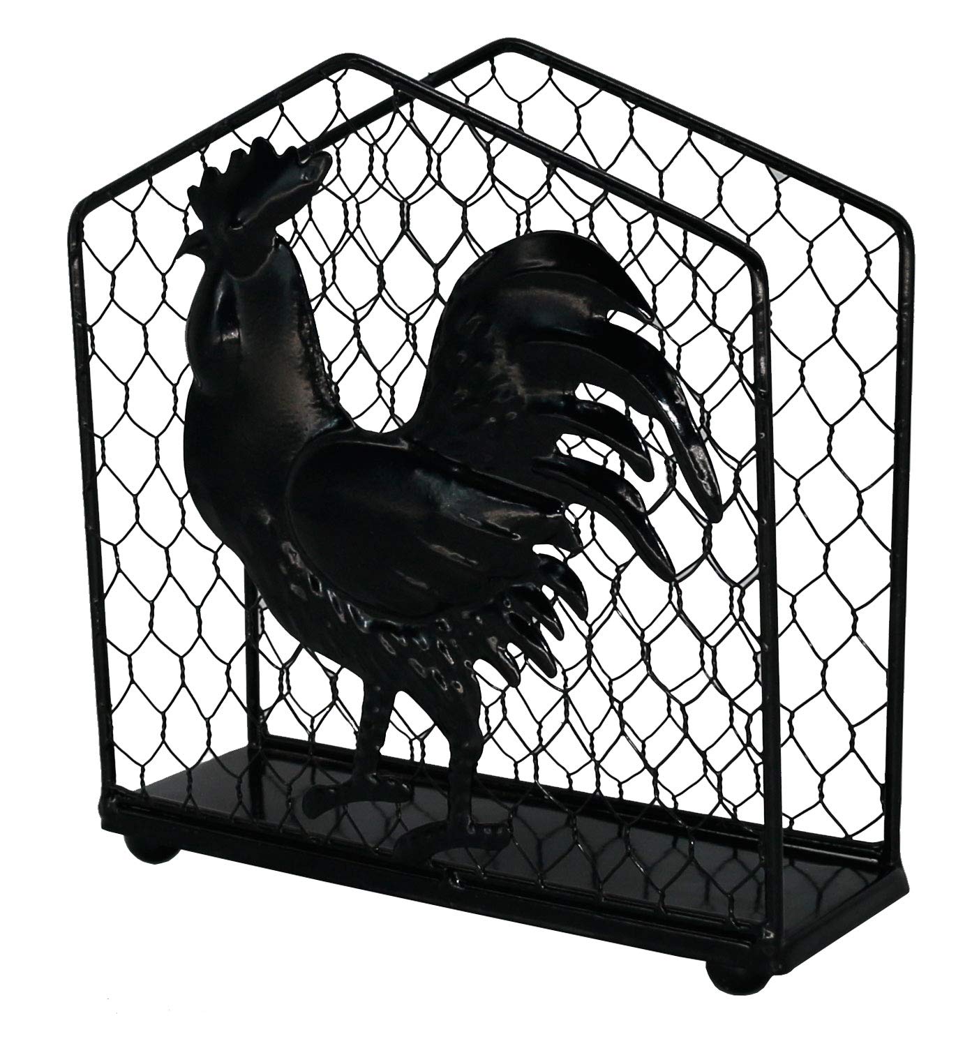 Black Metal Rooster Design Tabletop Napkin Holder - Freestanding Tissue Dispenser for Kitchen, Dining Room & Party Decor