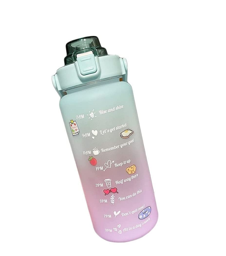 2000ml/67oz Large Capacity Gradient Sports Water Bottle for Women - BPA Free, Leak Proof, Time Markings - Ideal for Gym, Running, Cycling & Outdoor Activities (Color: A-Cyan, Size: 2 Liter)