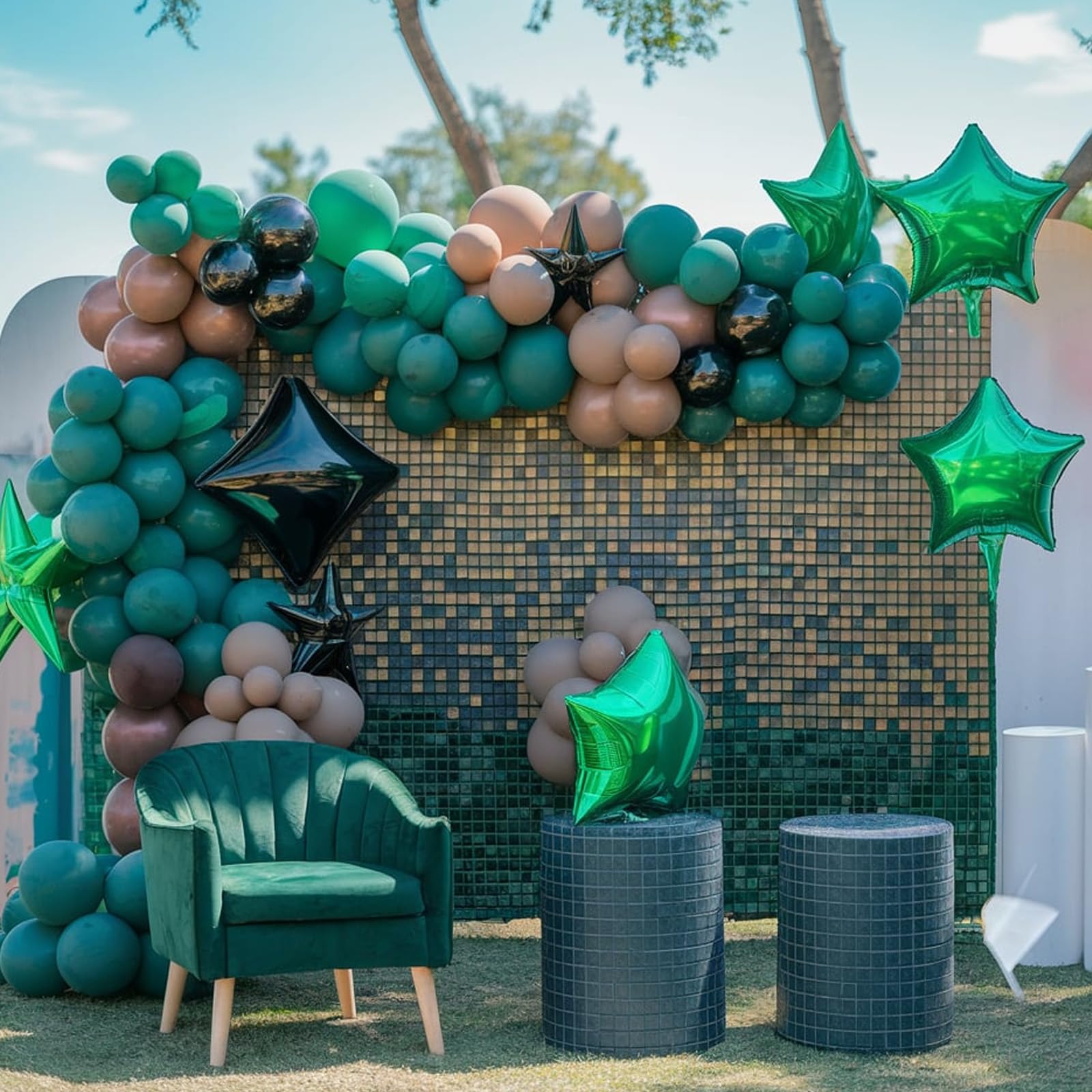 12 Inch Retro Green & Black Latex Balloons with Confetti - Jungle Safari Theme Party Decor for Baby Shower, Wedding, Graduation, Birthday | Perfect for Boys' Video Game Parties & Themed Events