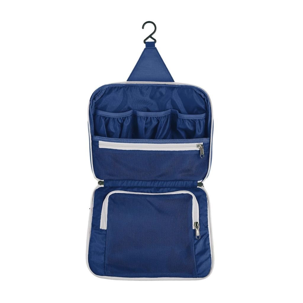 Eagle Creek PACK IT™ REVEAL Hanging Toiletry Kit - Waterproof Travel Cosmetic Bag with Hanging Hook, Aizome Blue/Grey - Perfect for Camping, Business Trips & Airplane Carry-On