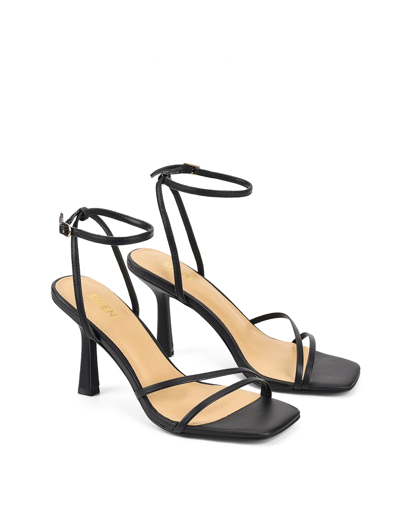 Black Leather Strappy Heel Sandals for Women - Comfortable High Heels for Party, Wedding & Evening Events