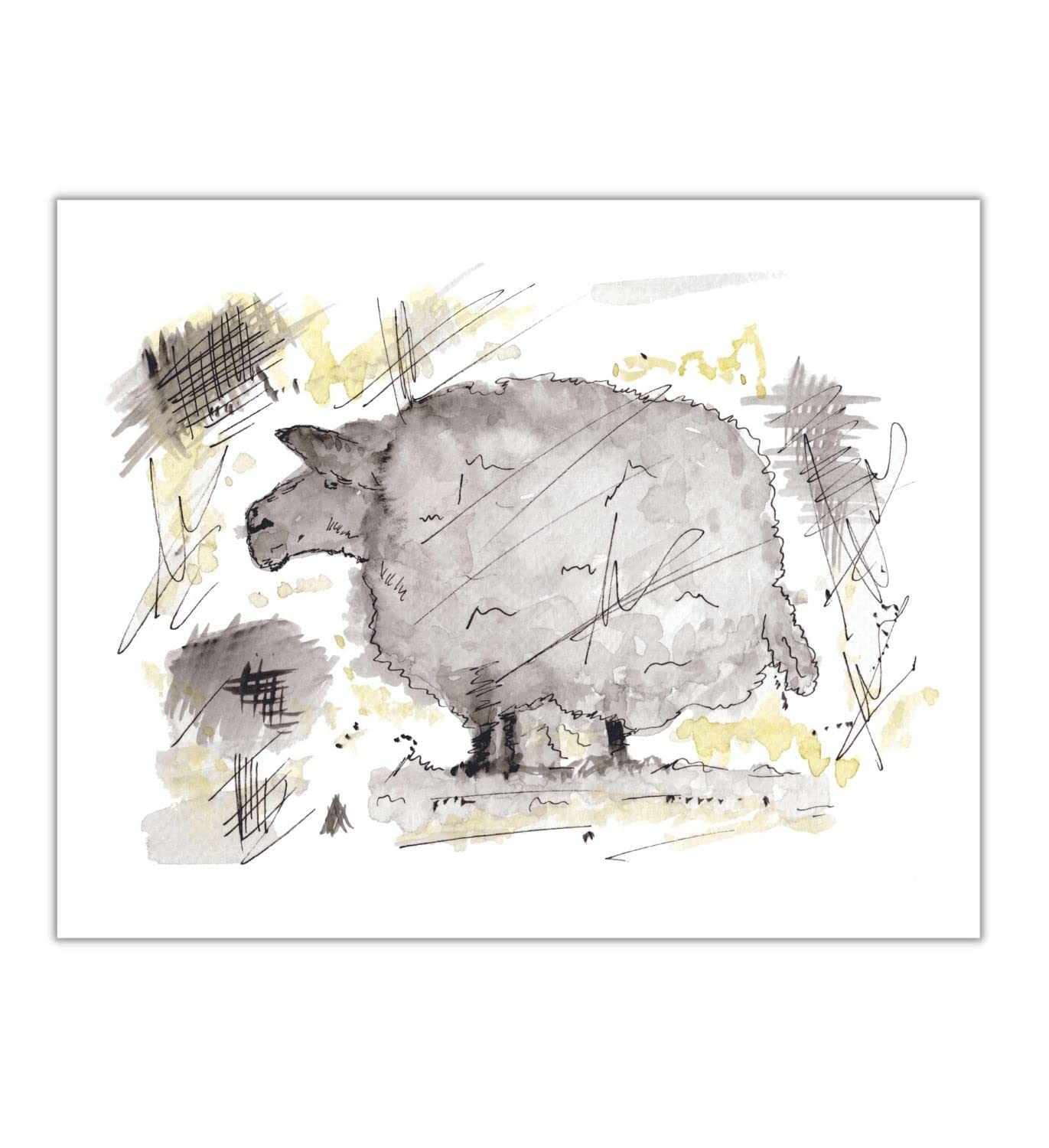 The Sheep in Yellow - Unique Inspirational Wall Art Print | 8”x10” UNFRAMED Home Decor | High-Quality Acid-Free Paper | Mixed Technique Artwork | Perfect Gift for Women, Living Room & Office Decor