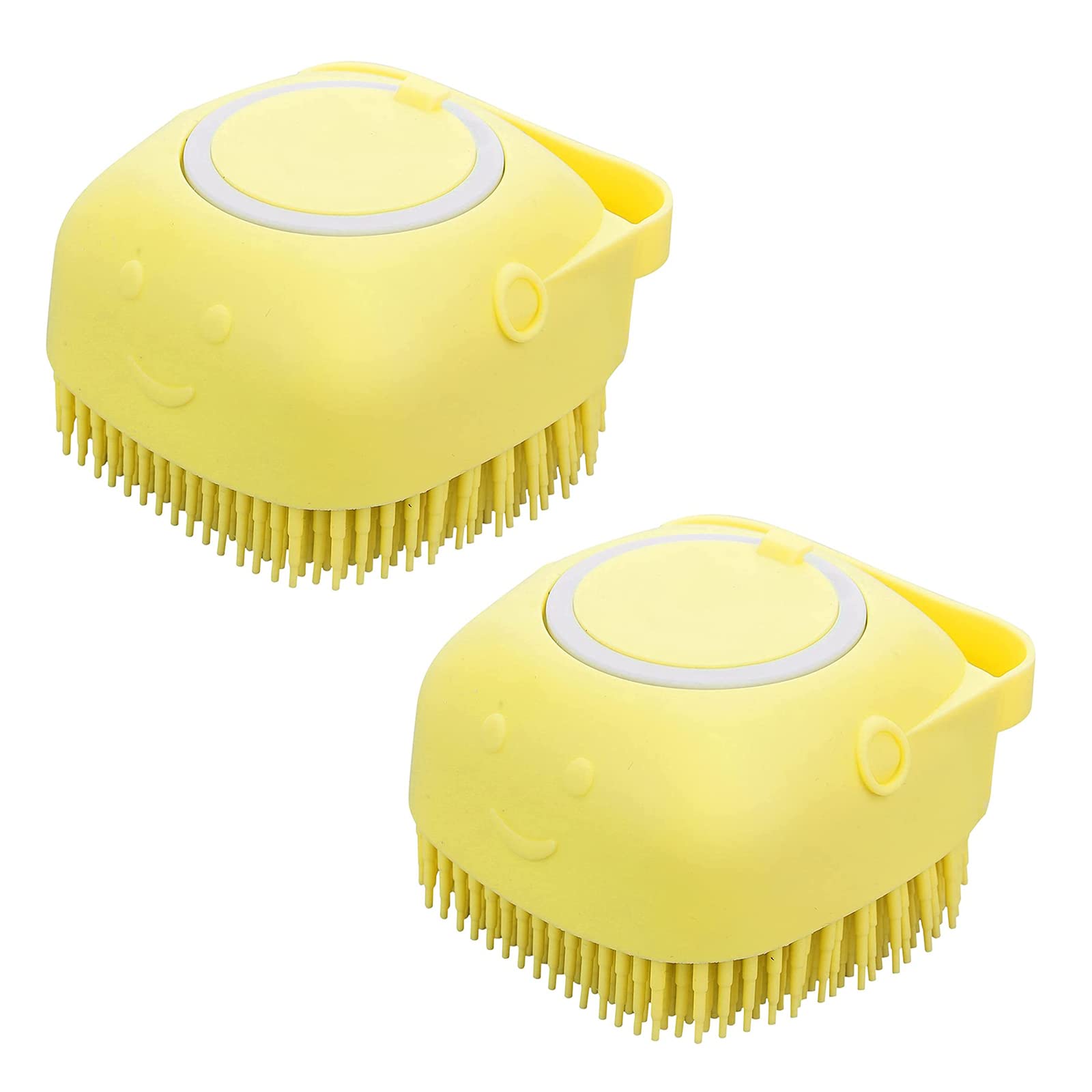 2 Pack Silicone Dog & Cat Bath Brush - Soft Rubber Grooming Brush for Pets with Massage Bristles - Fur Cleaning & Shampoo Dispenser (Yellow) - Perfect for Bath Time & Shedding Season