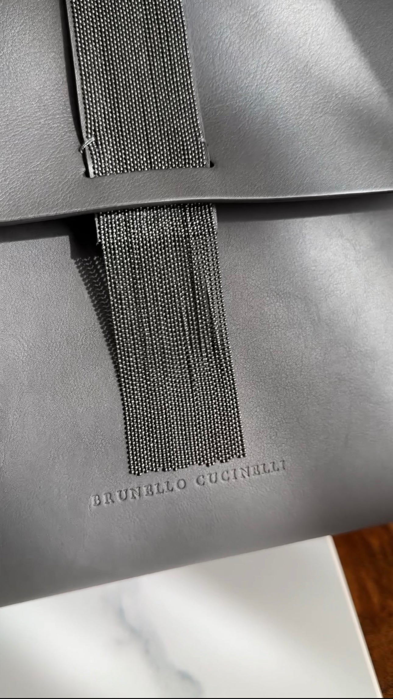 Brunello Cucinelli Grey Leather Monili Two-Way Satchel Bag for Women - Luxury Designer Handbag for Work, Travel & Everyday Use