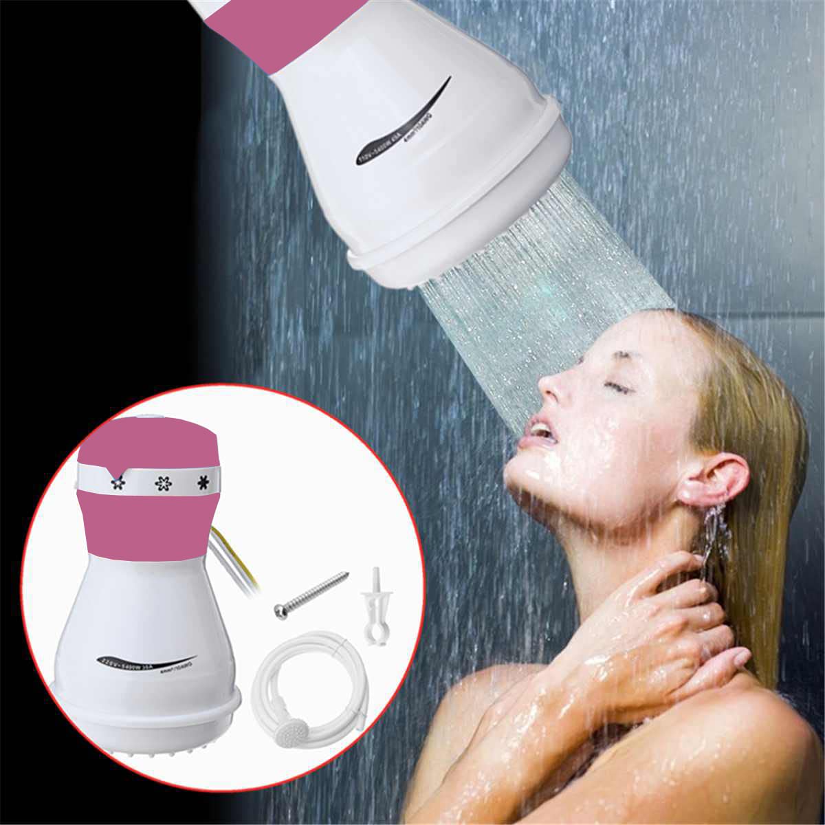 5400W Instant Hot Water Electric Shower Head with Adjustable Hose & Bracket - Fast Heating Bathroom Shower Nozzle for Home, RV & Camping Use