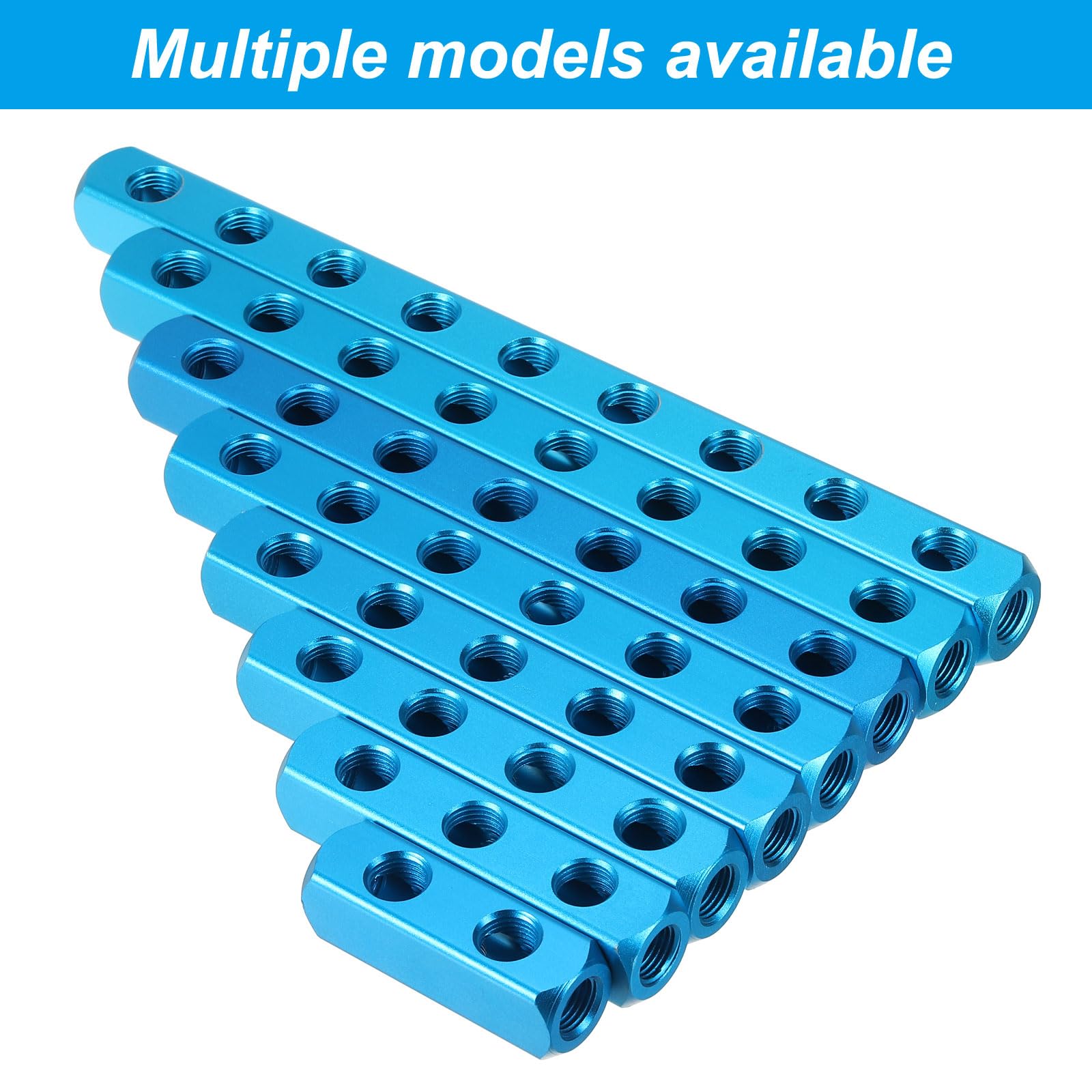 PATIKIL 8 Way 11 Port Air Manifold Block Splitter - 2 Pack G1/4 Inch Aluminum Pneumatic Air Hose Fitting for Compressor Systems - Perfect for Industrial, Automotive & DIY Air Tool Applications