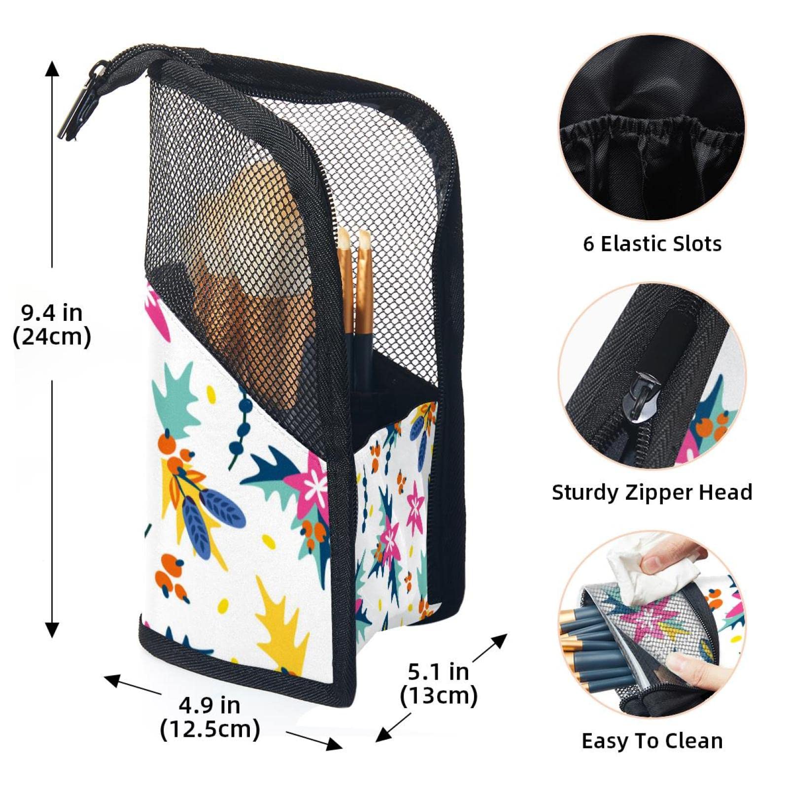 12-Piece Makeup Brush Organizer Bag with Colorful Christmas Flower Design - Portable Travel Cosmetic Brush Holder Case for Home, Travel & Professional Use
