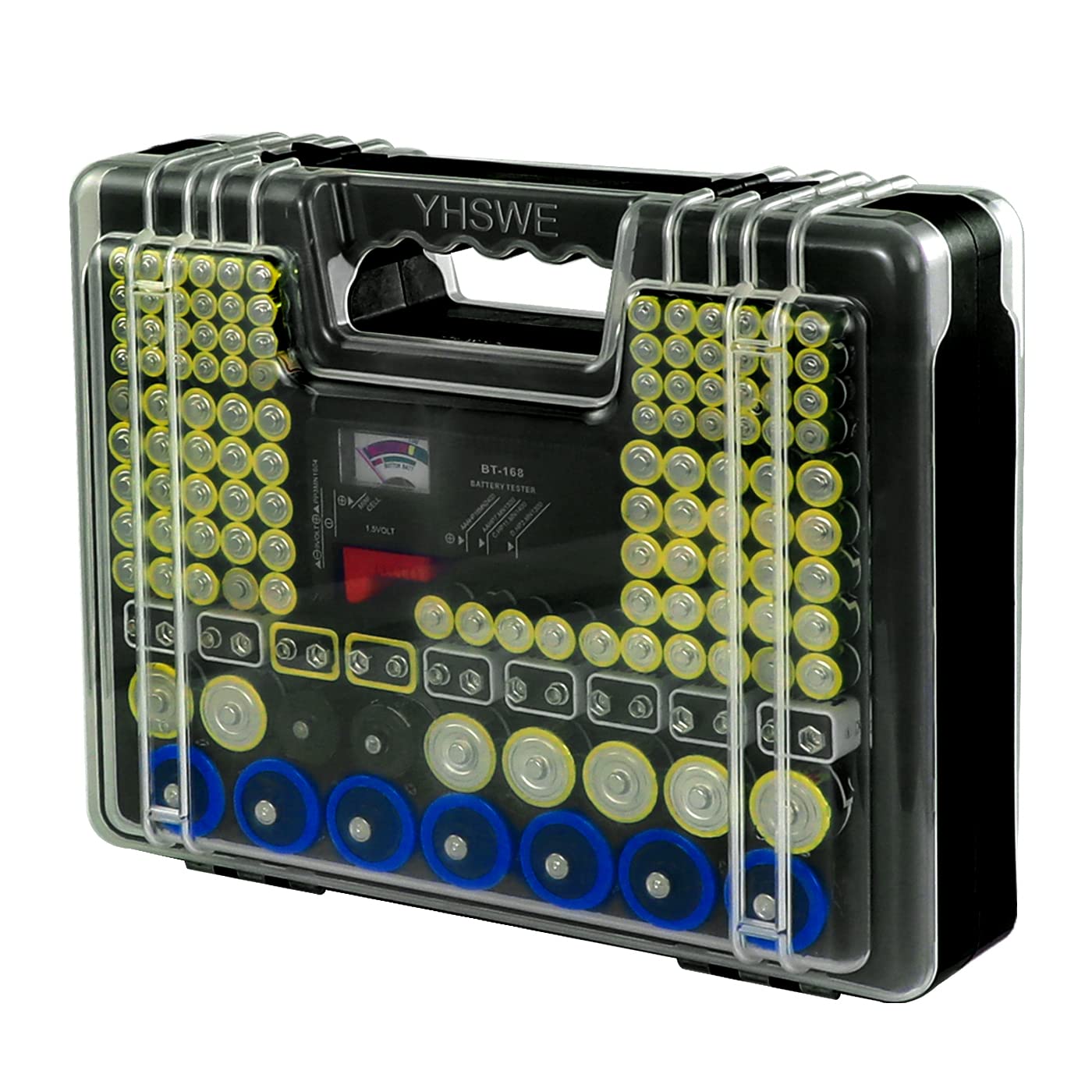 Premium Battery Organizer Case - Holds 230 AA AAA C D 9V Batteries with Built-in Tester | Portable Storage Box for Home, Office & Travel (Batteries Not Included) - Black