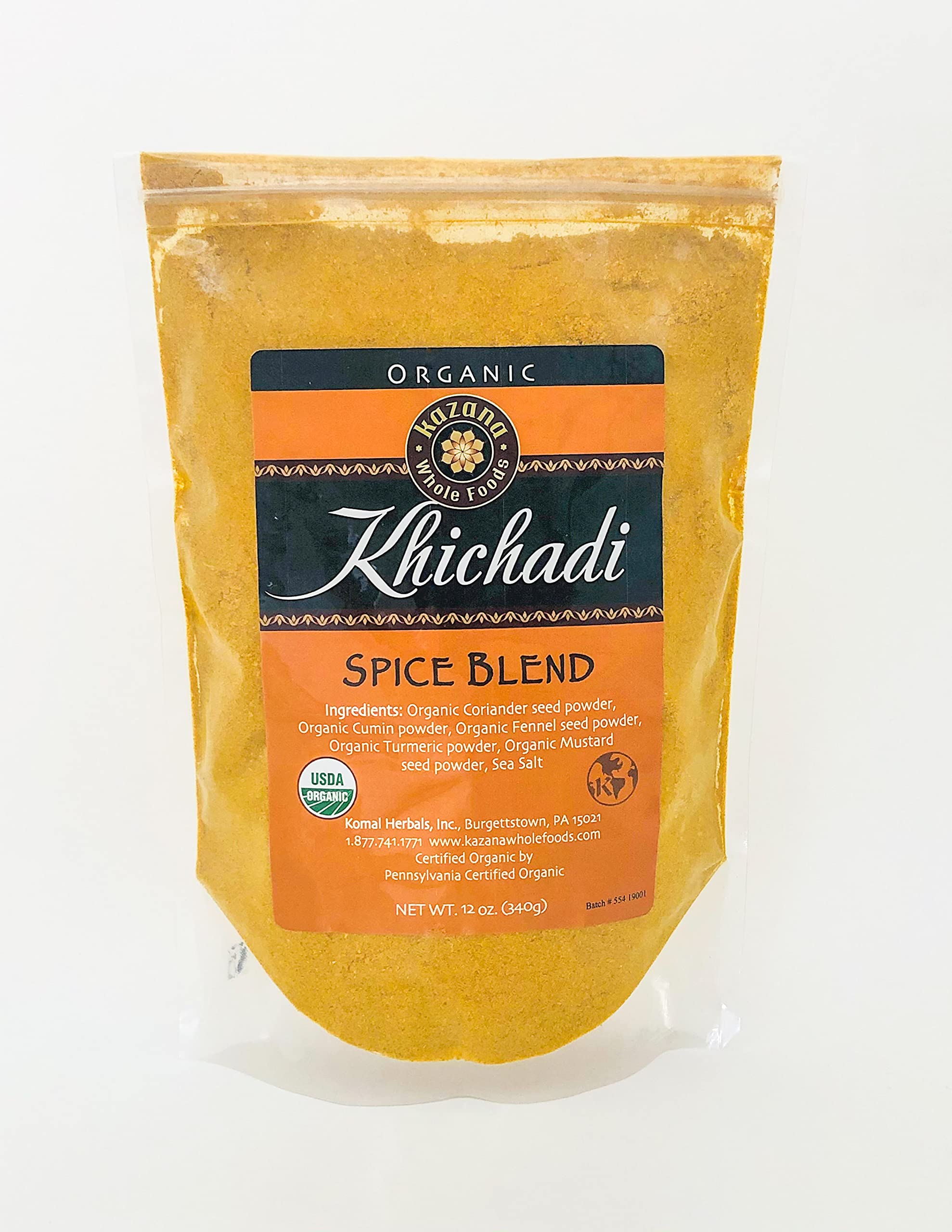 Kazana Organic Khichadi Spice Blend - 100% USDA Organic, Kosher Certified, Khichari Masala (12 oz) | Perfect for Indian Dal Khichdi, Vegan & Gluten-Free Meals