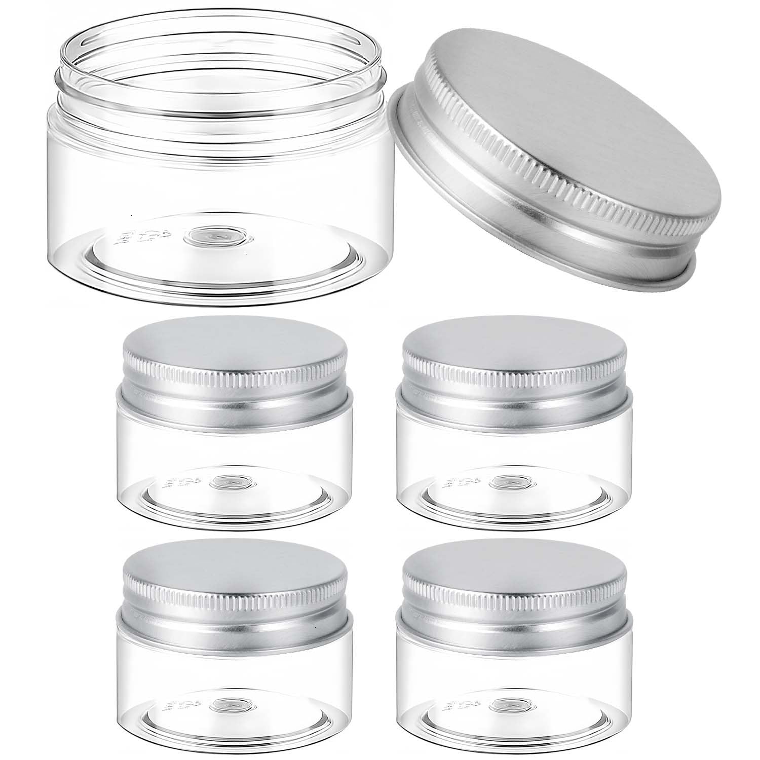 5 Pack 1 OZ Plastic Travel Size Containers with Lids - Leak Proof Small Jars for Creams, Lotions & Cosmetics (Silver) - Perfect for Toiletries, Makeup & Skincare Travel Kit