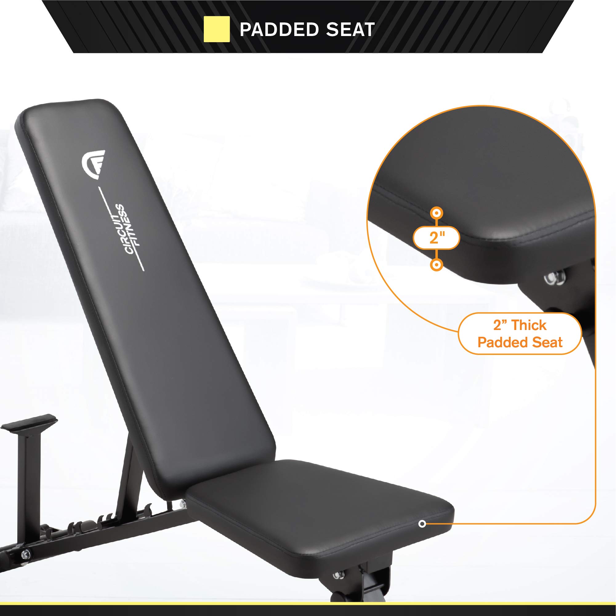 Circuit Fitness Adjustable Utility Weight Bench - 6-Position Adjustable Workout Bench for Home Gym, Strength Training & Full-Body Exercises - Perfect for Dumbbell Press, Sit-Ups & Strength Building