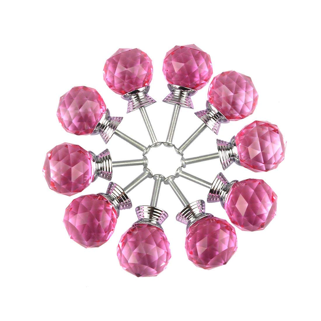 30mm Crystal Glass Cabinet Knobs - 10pcs Pink for Kitchen Wardrobe Drawers