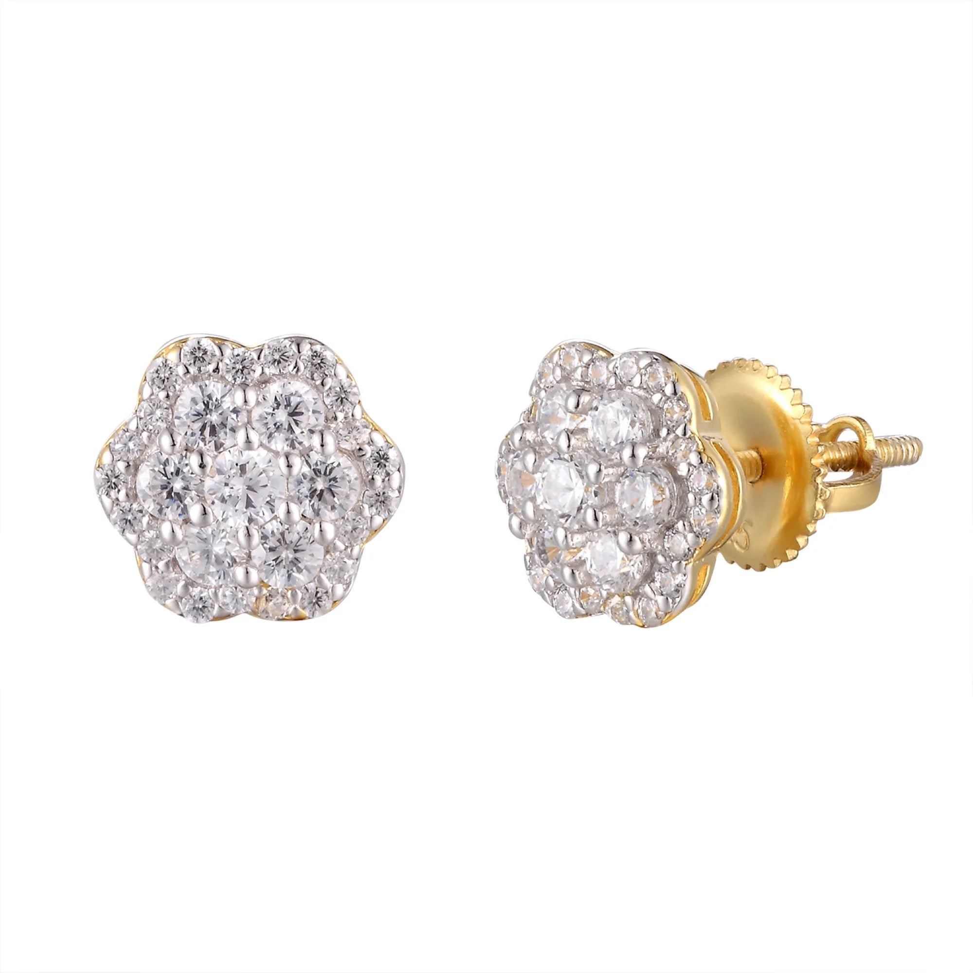 Moissanite Diamond Cluster Earrings 14k Gold Plated 925 Sterling Silver Stud Earrings for Women - Perfect for Weddings, Parties & Special Occasions