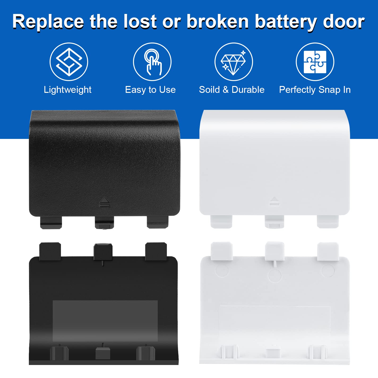 4 Pack White Battery Cover for Xbox Series X & S Controller - Replacement Back Door Shell Compatible with Xbox Wireless Controller - Perfect for Gaming, Repair & Spare Parts