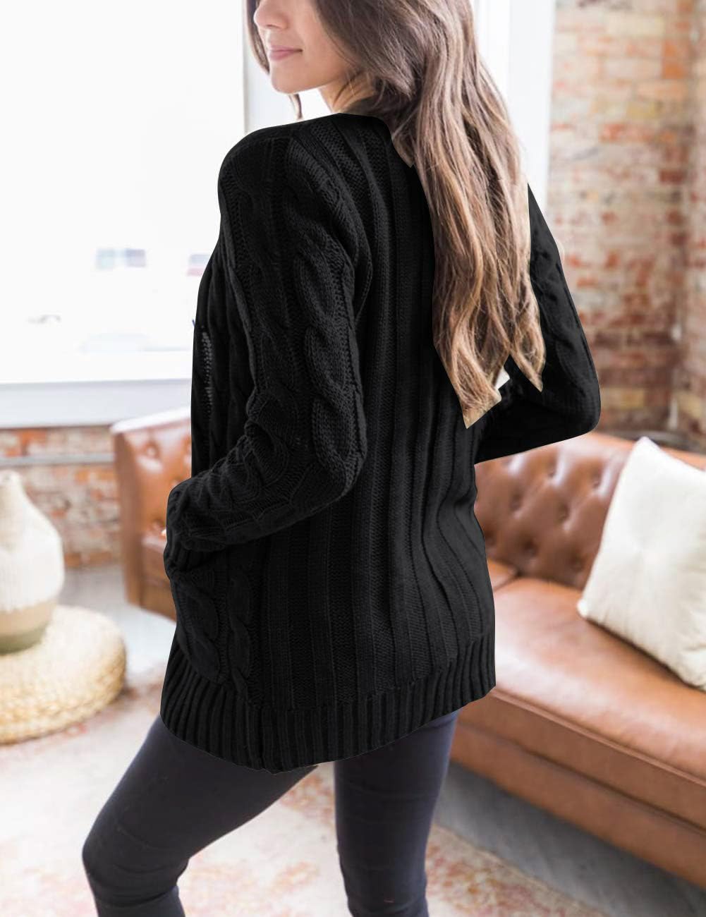 MEROKEETY Women's 2025 Fall Long Sleeve Cable Knit Sweater Cardigan - Open Front Button Loose Fit Outerwear for Work, Date & Casual Outfits