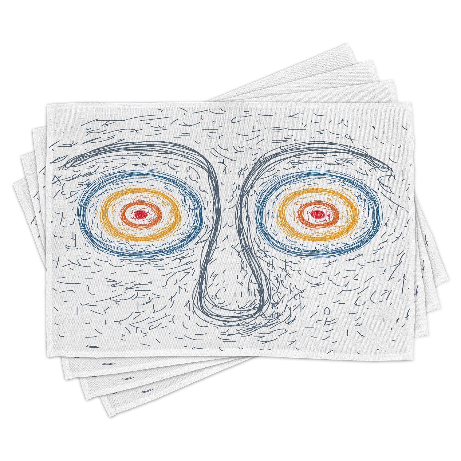Ambesonne Psychedelic Place Mats Set of 4 - Hand Drawn Confused Man Portrait with Hypnotic Eyes - Washable Fabric Table Mats for Dining Room & Kitchen Decor - Perfect for Boho, Hippie & Retro Themed Parties