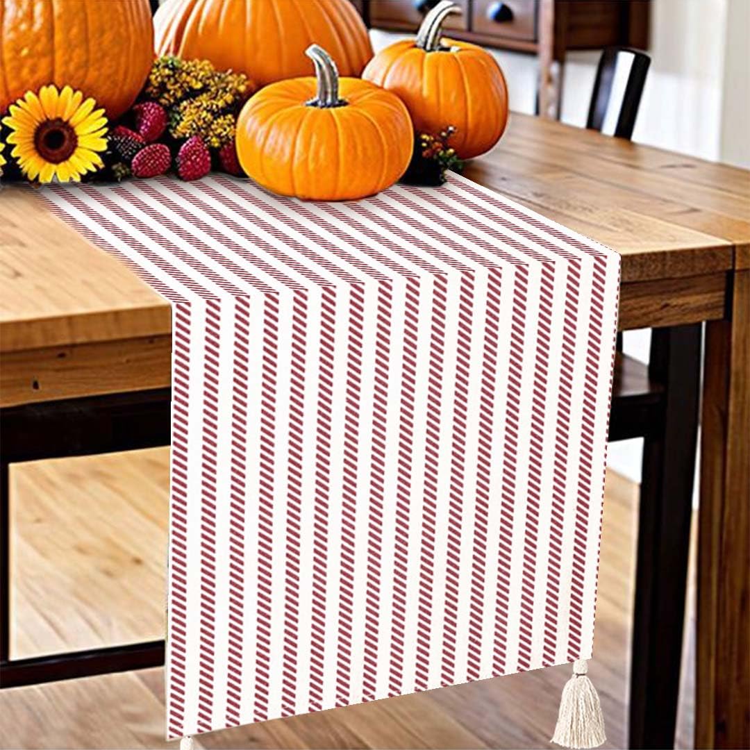 90 Inch Long Farmhouse Style Table Runner with Tassels - 100% Cotton Dining Table Decor for Modern & Rustic Home - Perfect for Thanksgiving, Christmas Dinner, and Everyday Table Setting