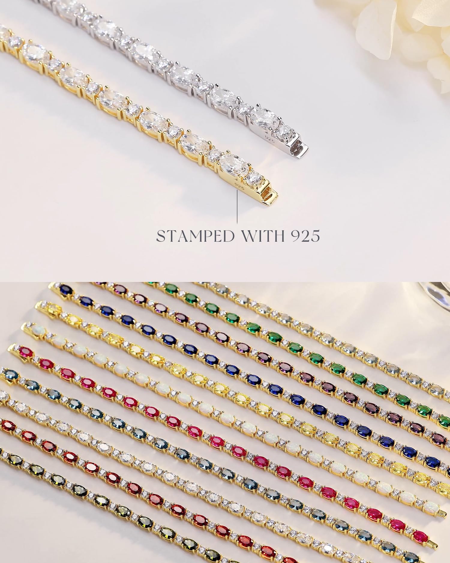FANCIME 14K Gold Plated Birthstone Bracelet - 4mm Sterling Silver Tennis Bracelet for Women - Personalized Birthday Jewelry Gift - 7 Inch Adjustable - Perfect for Anniversaries, Mother's Day & Special Occasions