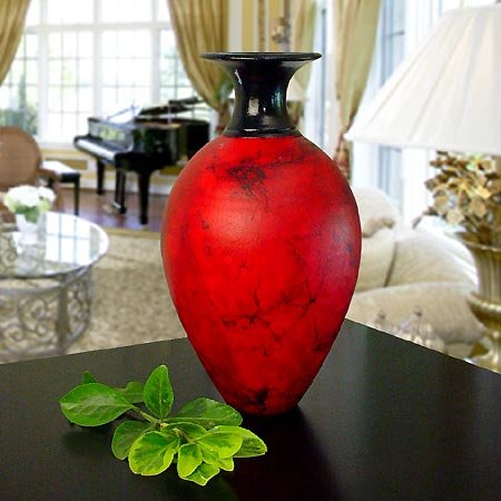 Handmade Horsehair Pottery Vase - Red Classic Design Ceramic Vase for Home Decor, Wedding Centerpiece & Rustic Farmhouse Style