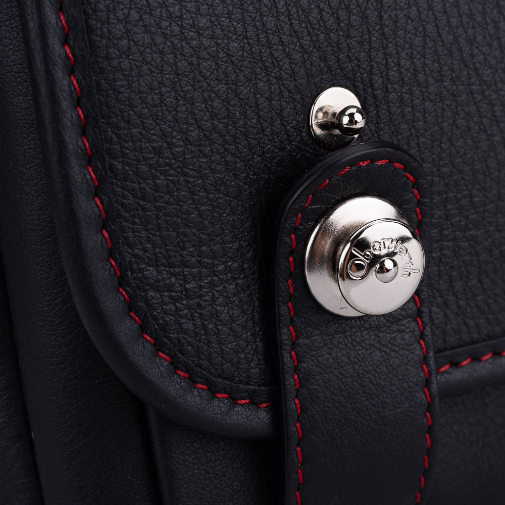 Premium Oberwerth M11 Genuine Leather Camera Bag - Black with Red Stitching - Durable DSLR/SLR Protection for Photographers & Travel Enthusiasts