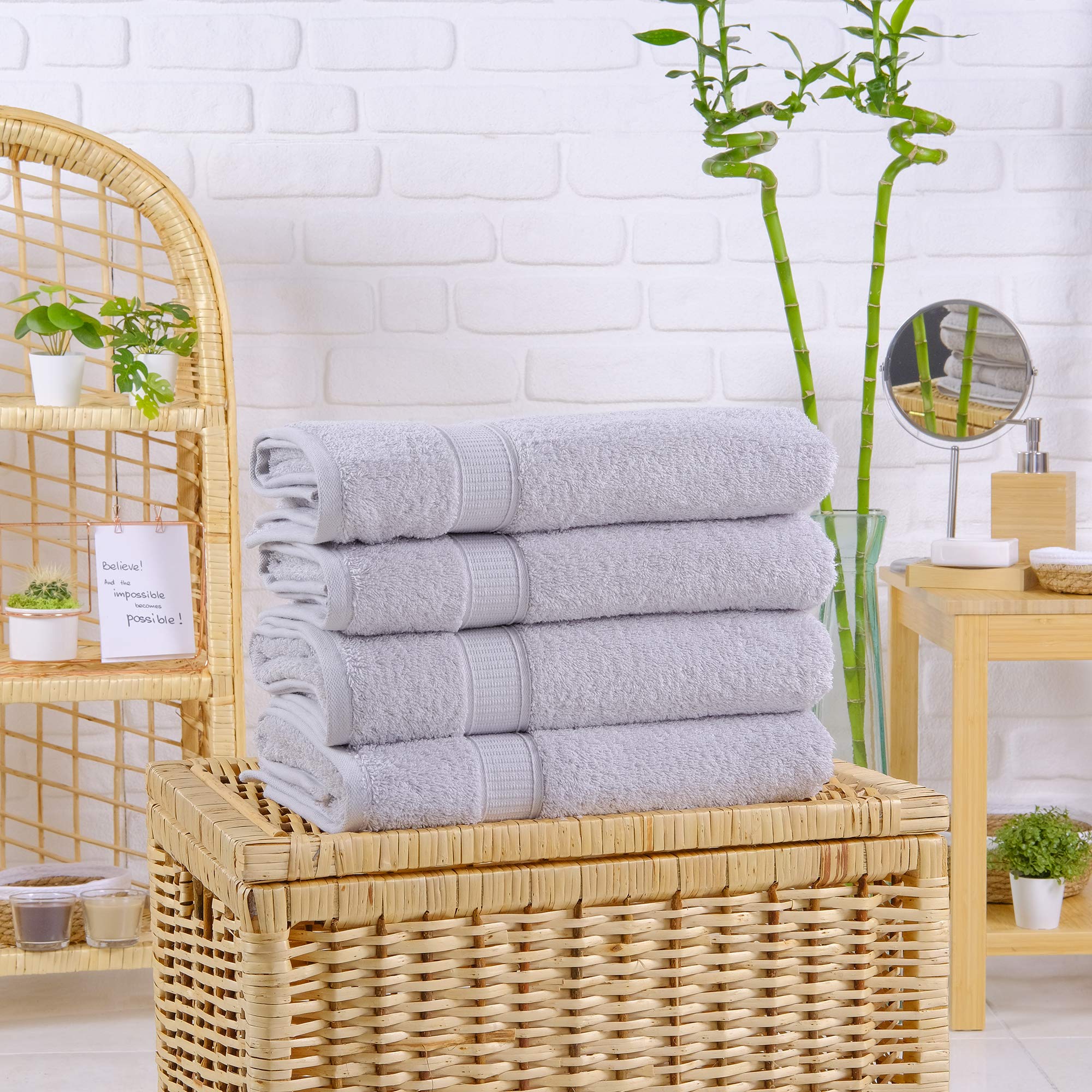 Premium 2-Piece Bath Towel Set - 100% Turkish Cotton, Super Soft & Highly Absorbent - Hotel & Spa Quality Personalized Towels (Light Grey) - Perfect for Luxury Bathrooms, Spa Days & Thoughtful Gifts