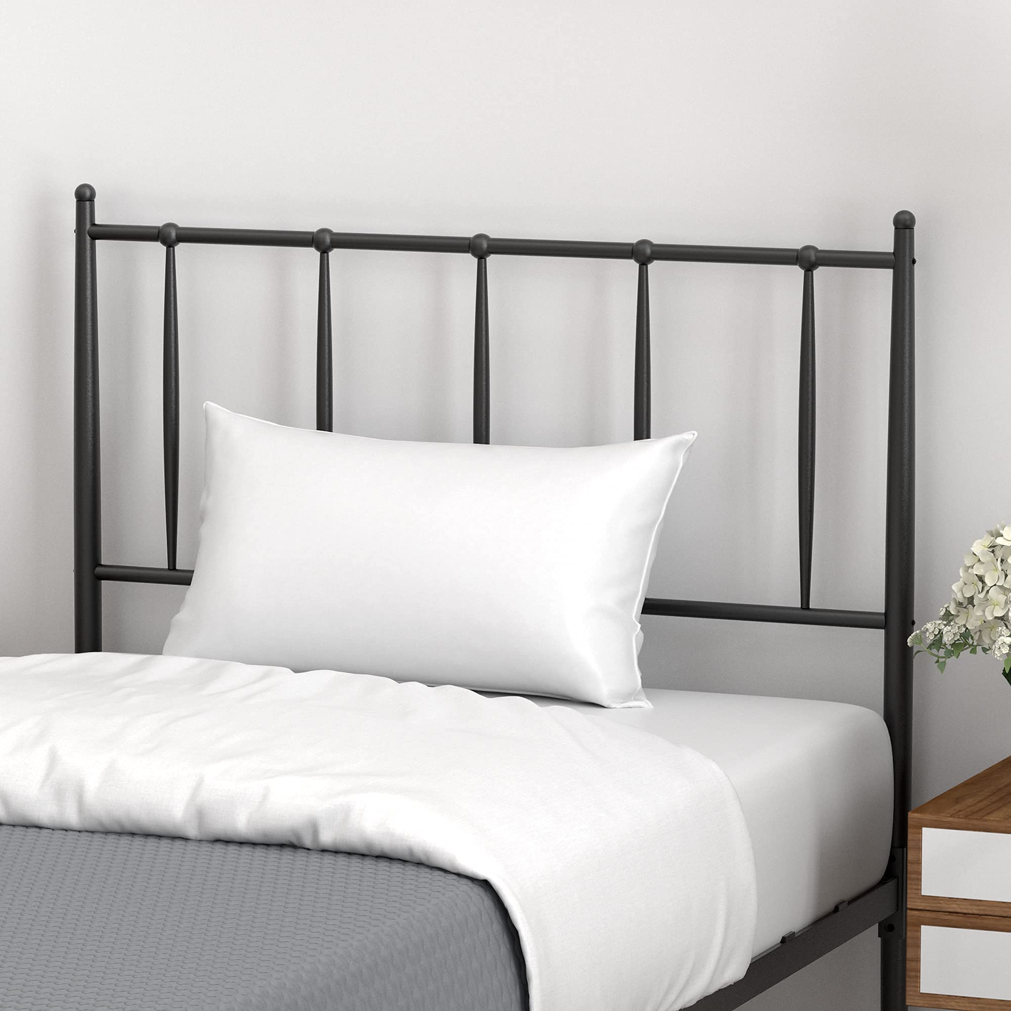 Twin Size Metal Platform Bed Frame with Headboard - Sturdy Mattress Foundation with Slat Support, 12.3