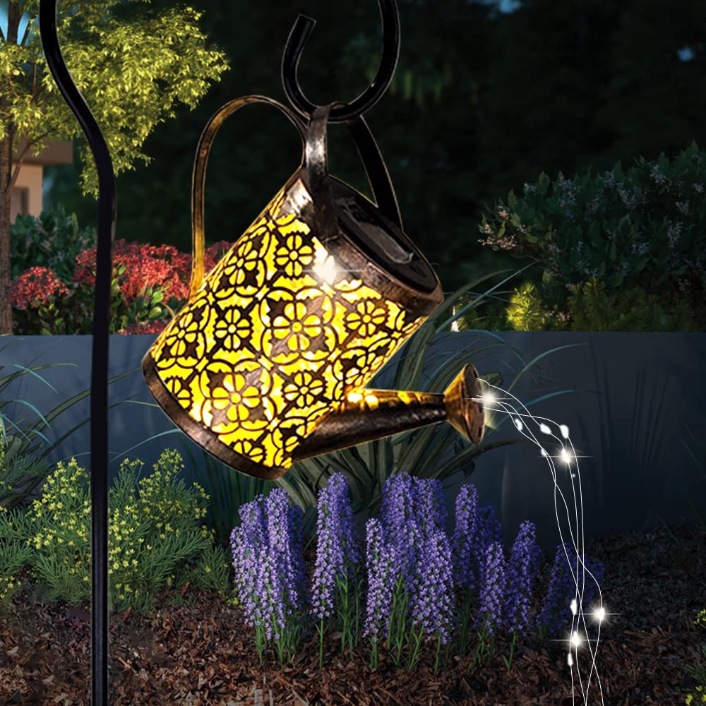 Mntiln Solar Waterfall Lights - Outdoor Watering Can Solar Lights with Cascading String Lights, Waterproof Metal Hanging Solar Lantern for Garden, Patio, Yard Decoration | Perfect for Backyard, Wedding, Party Decor