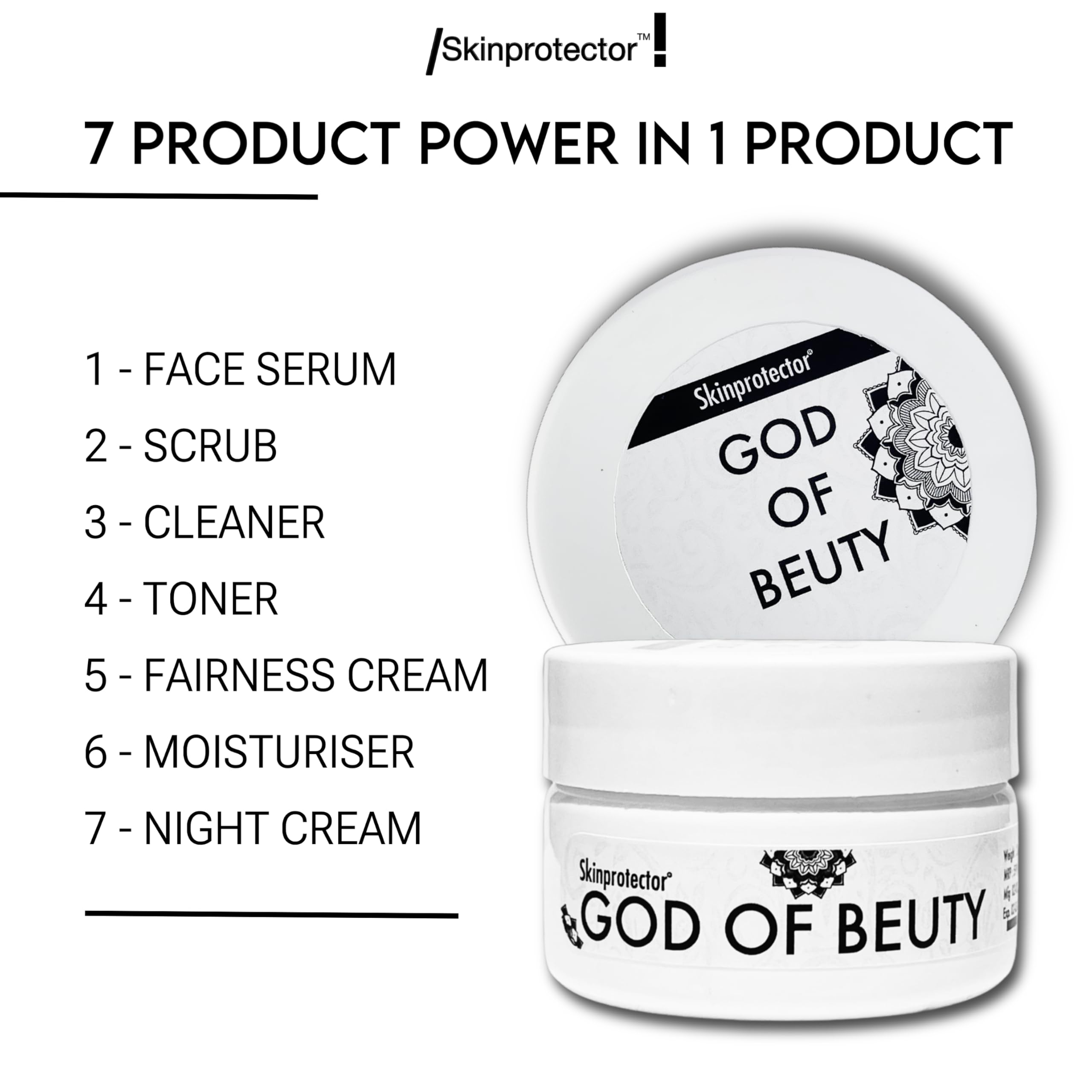 Skinprotector God of Beauty Fairness Night Cream - Natural Whitening Face Cream for Dark Spots, Acne & Under Eye Circles + Dark Knuckle Brightening | Nighttime Skin Repair & Glow