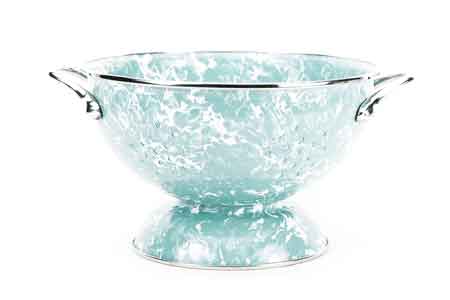 Stunning Sea Glass Swirl Enamelware Colander - 3 Quart Capacity - Perfect for Pasta, Salad & Fruit Washing - Vintage Style Kitchen Strainer