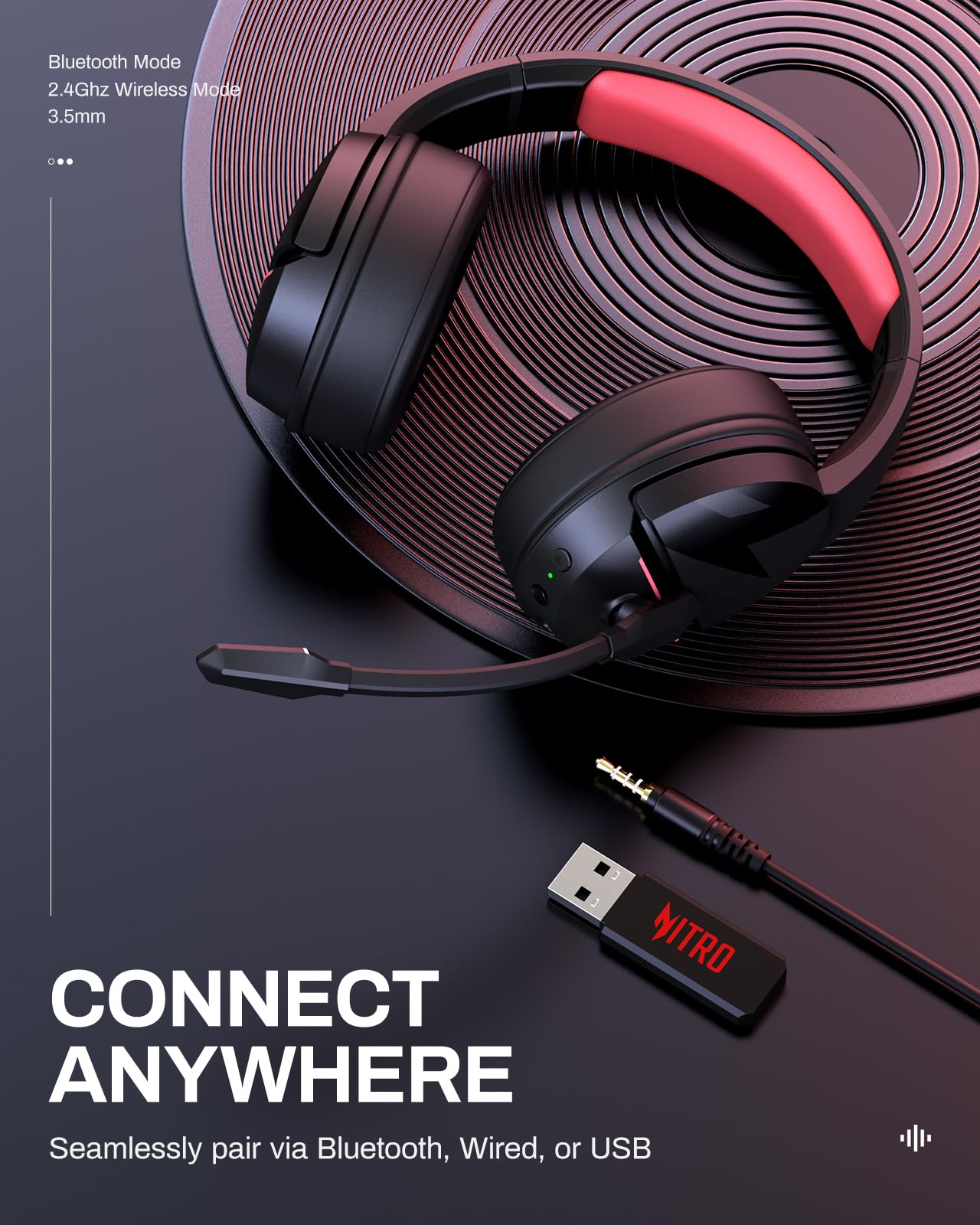 Acer Nitro Wireless Gaming Headset - 100H Battery Life, 50mm Dynamic Drivers, Clear Voice Mic - Bluetooth 5.3 & 3.5mm Jack - Compatible with PC, PS4, PS5, Meetings & Music (Black Pink) - Perfect for Long Gaming Sessions, Virtual Meetings & Immersive Music Listening