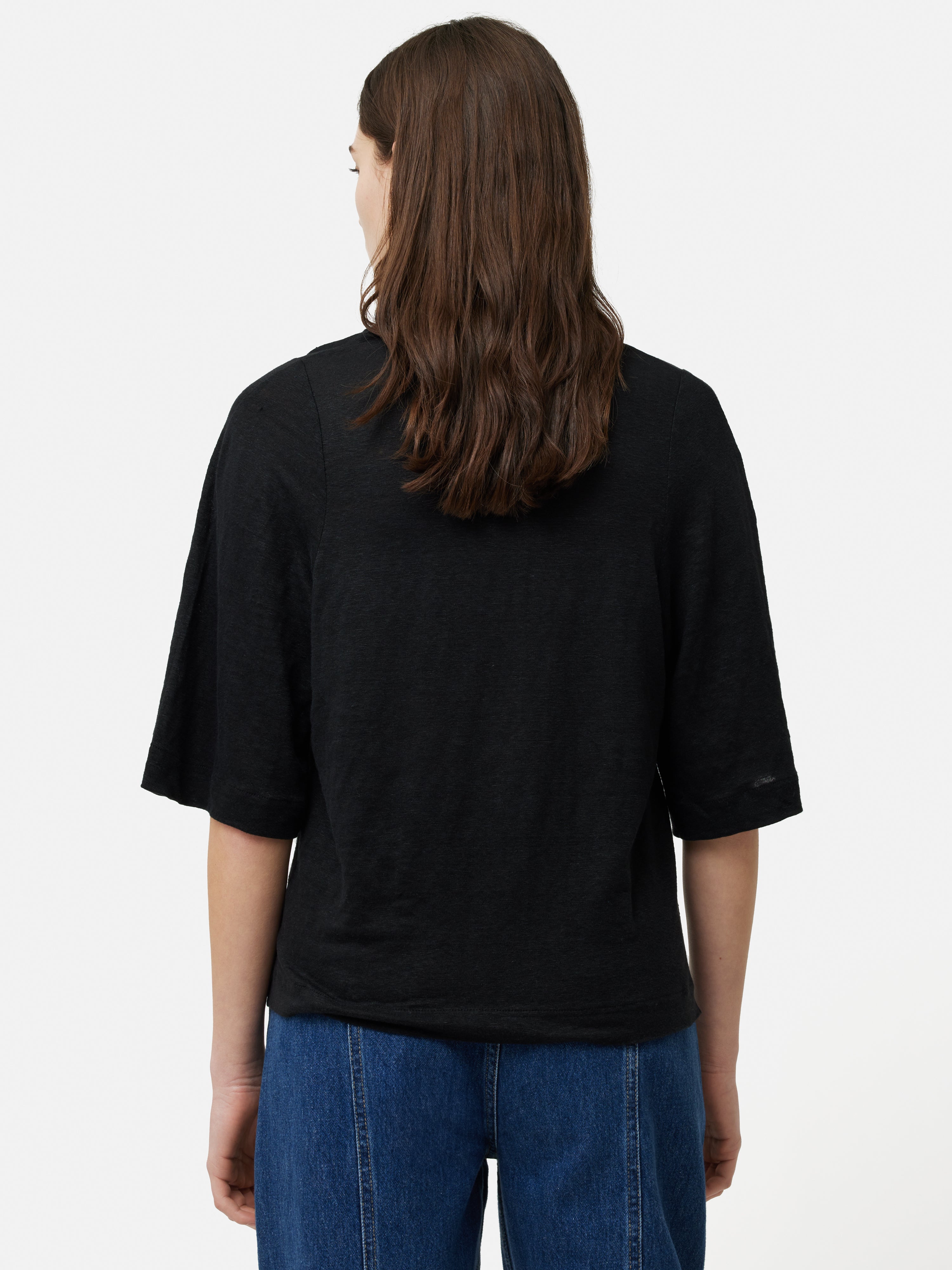 Linen Blythe Half Sleeve Tee for Women - Soft Breathable Black T-Shirt | Casual Summer Top for Outfits, Beach & Everyday Wear