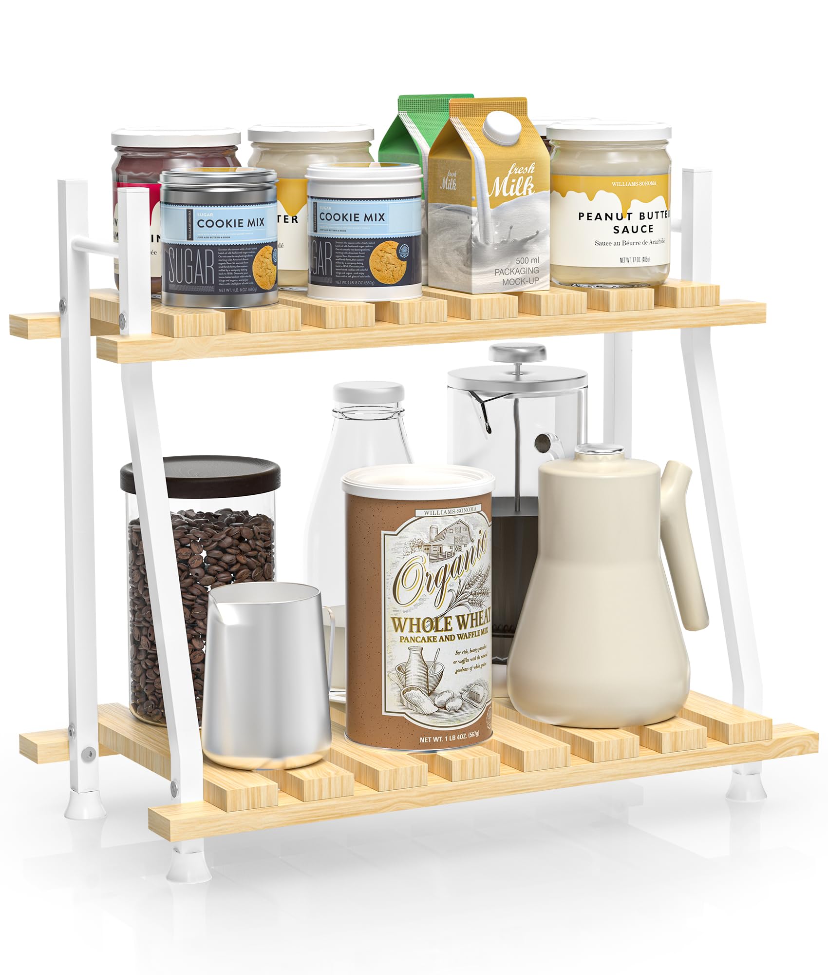 2-Tier Wooden Coffee Bar Organizer - Countertop Coffee Station for Pods, Mugs & Syrups | Stylish Coffee Bar Decor & Condiment Storage | Perfect for Kitchen, Office & Home Coffee Stations