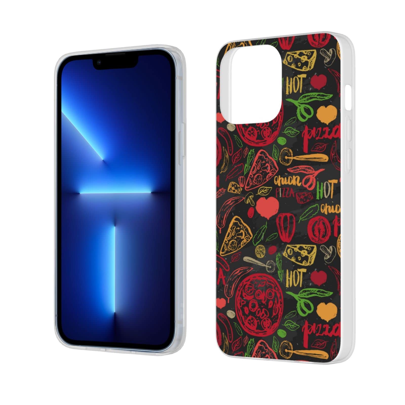 FAYXTIN Pizza Hand Drawn Food Cooking iPhone 13 Pro Max Case 6.7 Inch - Clear TPU Bumper Phone Cover with Black Design | Perfect for Kitchen, Cooking Enthusiasts & Food Lovers