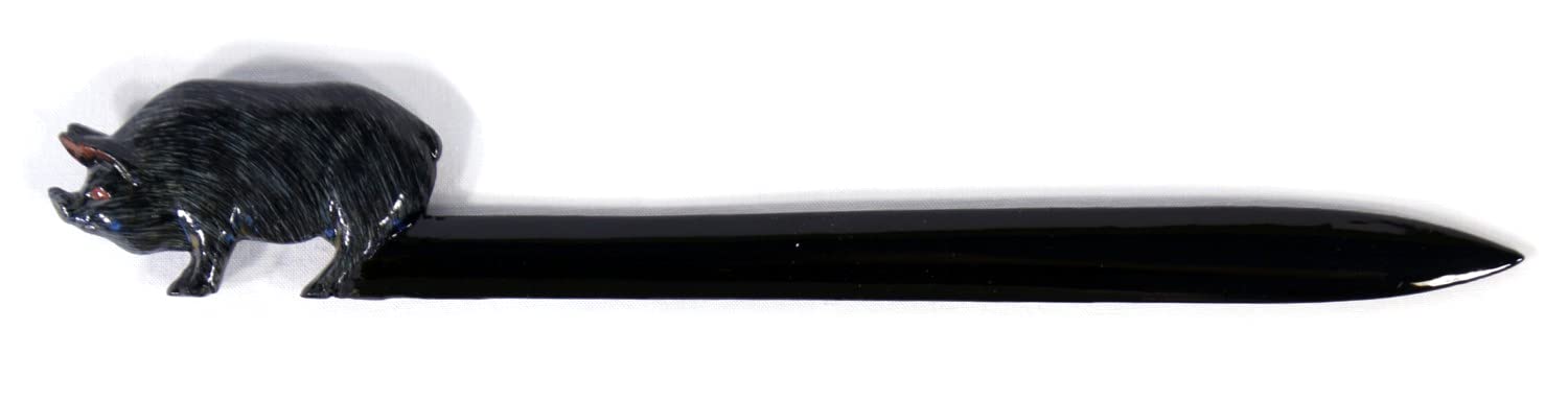 Hand Painted Black Pig Letter Opener - Elegant Office Desk Accessory for Mail Opening, Gift Giving & Home Decor