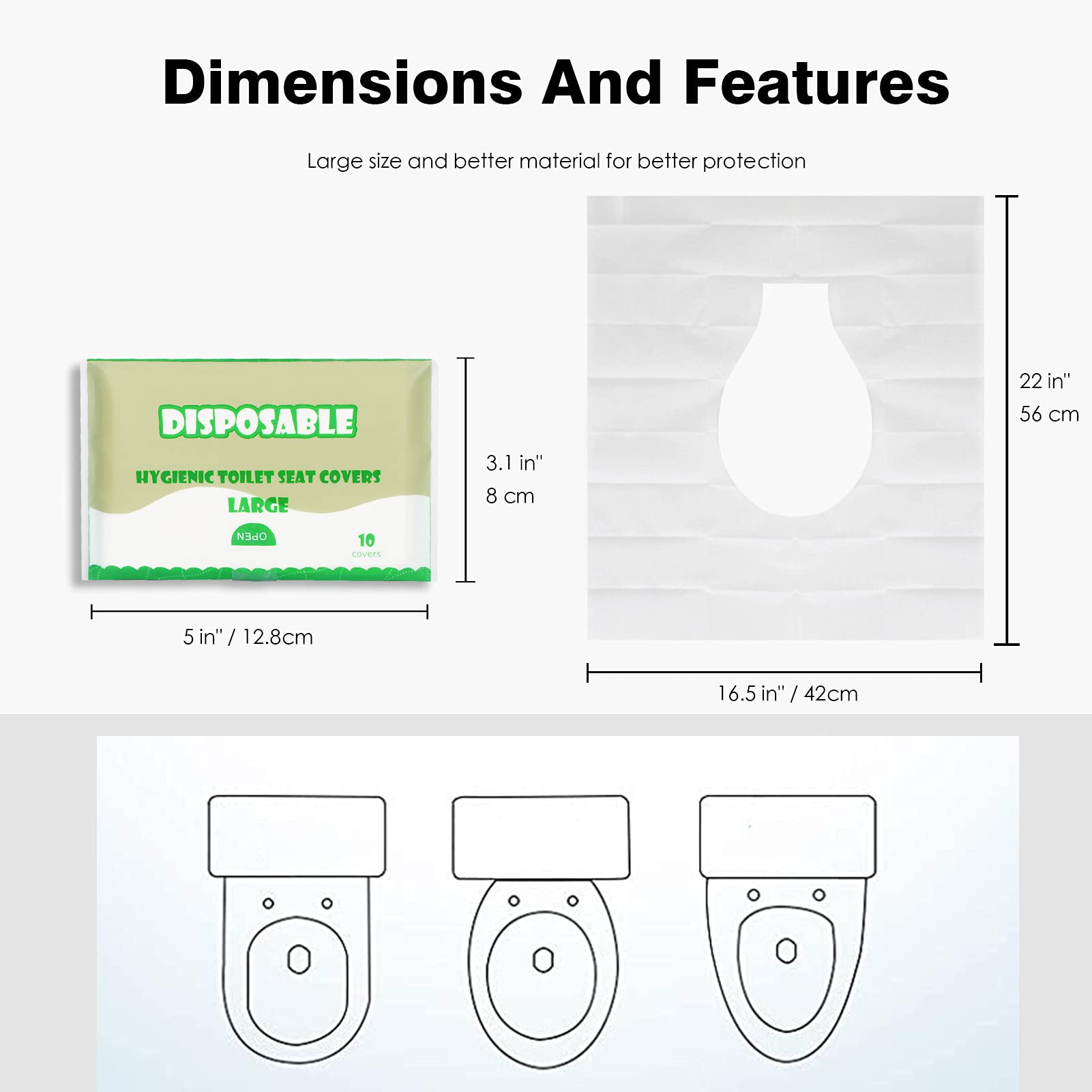 **50-Pack Flushable Disposable Toilet Seat Covers | 22x16.5 Inch Travel Toilet Paper Covers for Adults & Kids | Ideal for Public Restrooms, Airplanes, Camping & Potty Training**