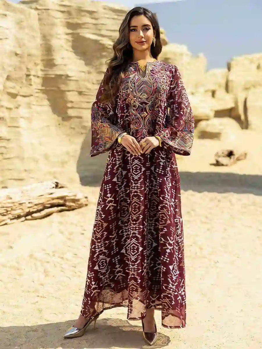 Elegant Eid Dress for Women - Doris Embroidery Caftan Kaftan Dress #25464 | Flowy Long Maxi Dress with Intricate Embroidery | Perfect for Eid Celebrations, Weddings & Special Occasions