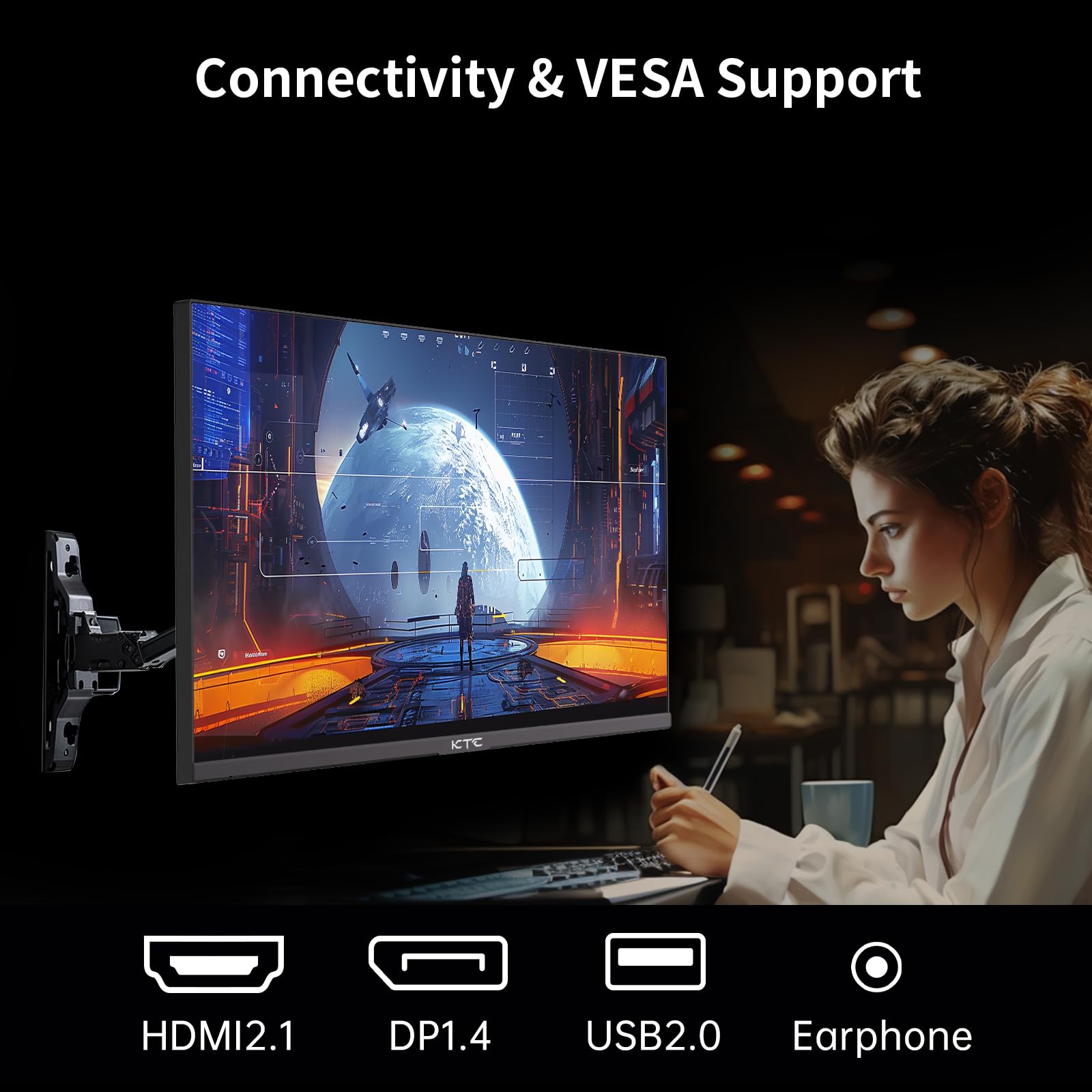 24 Inch QHD 2560x1440 IPS Gaming Monitor - 100Hz Refresh Rate, 2K Resolution, Zero-Frame Design, Adaptive Sync, HDR10, VESA Mount, Tilt Adjustable, Low Blue Light (DisplayPort & HDMI) - Perfect for Home Office, PC Gaming & Graphic Design