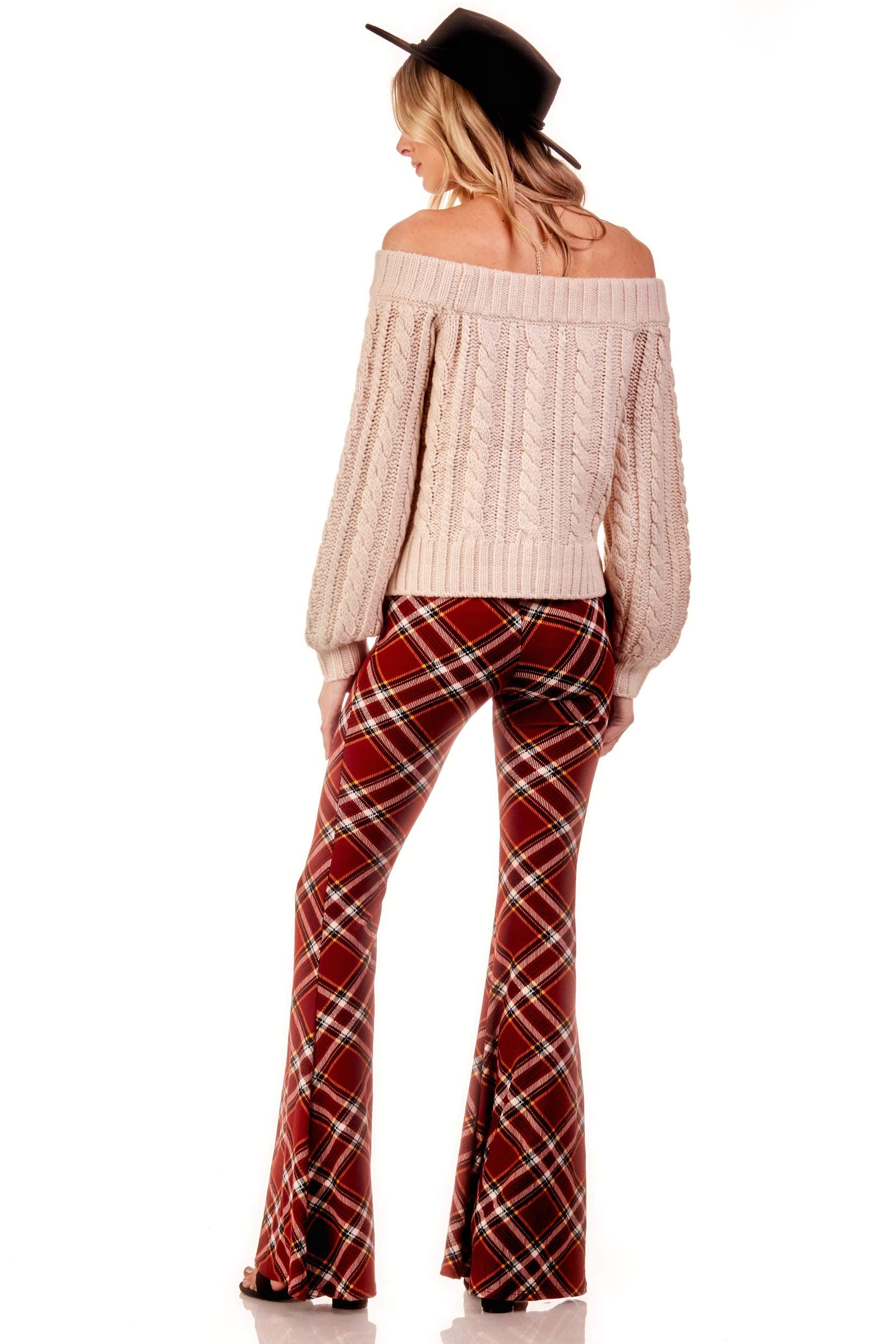 SWEETKIE Women's Boho Flare Pants - Elastic Waist Wide Leg Trousers | Stretchy Soft Solid & Printed Casual Pants | Perfect for Yoga, Travel and Boho Fashion Outfits