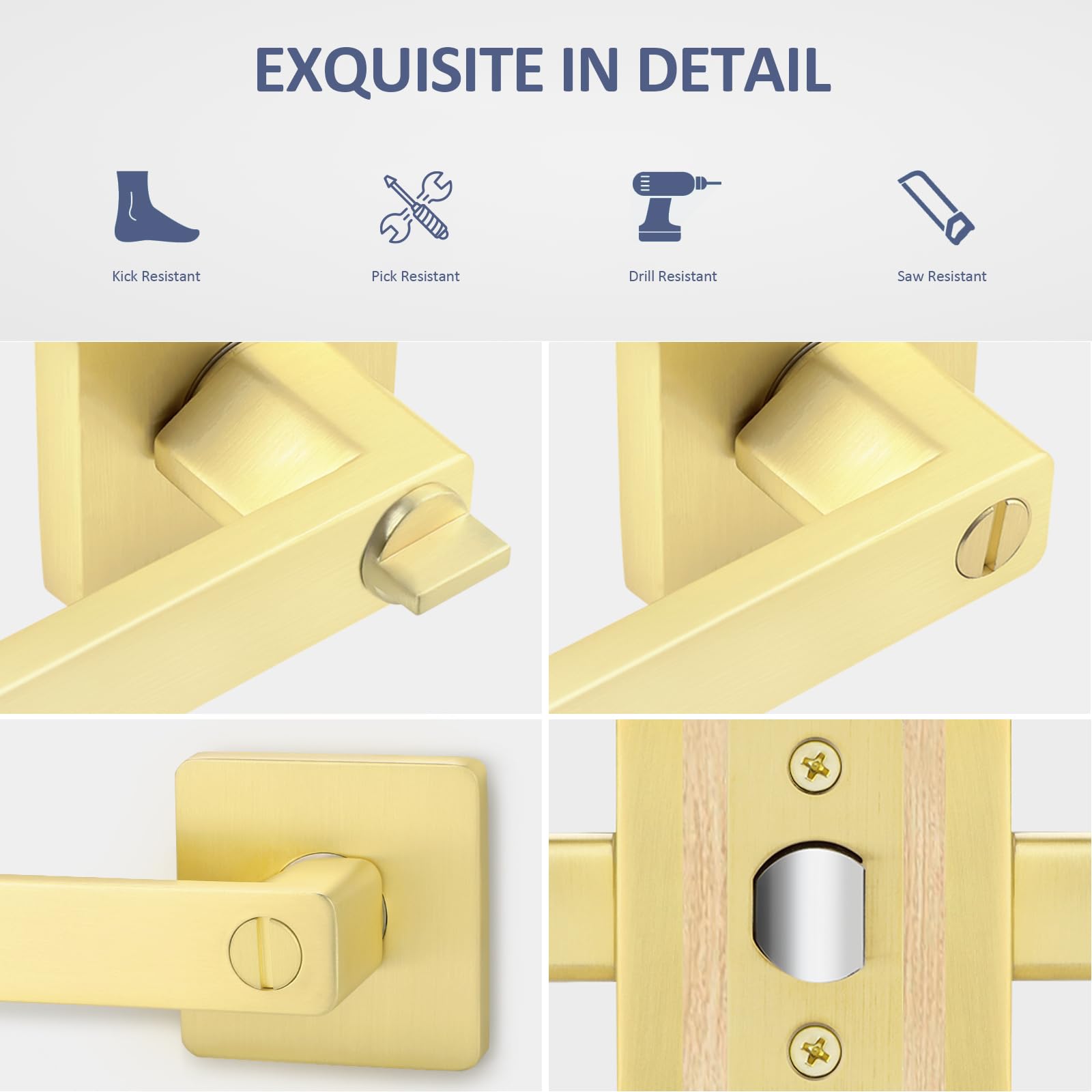 EHOMEWARE 5 Pack Heavy Duty Privacy Door Lever with Thumb Turn Inside Lock - Satin Brass Finish for Bedroom, Bathroom (Left/Right Handed) - Perfect for Home, Office & Hotel Privacy Security