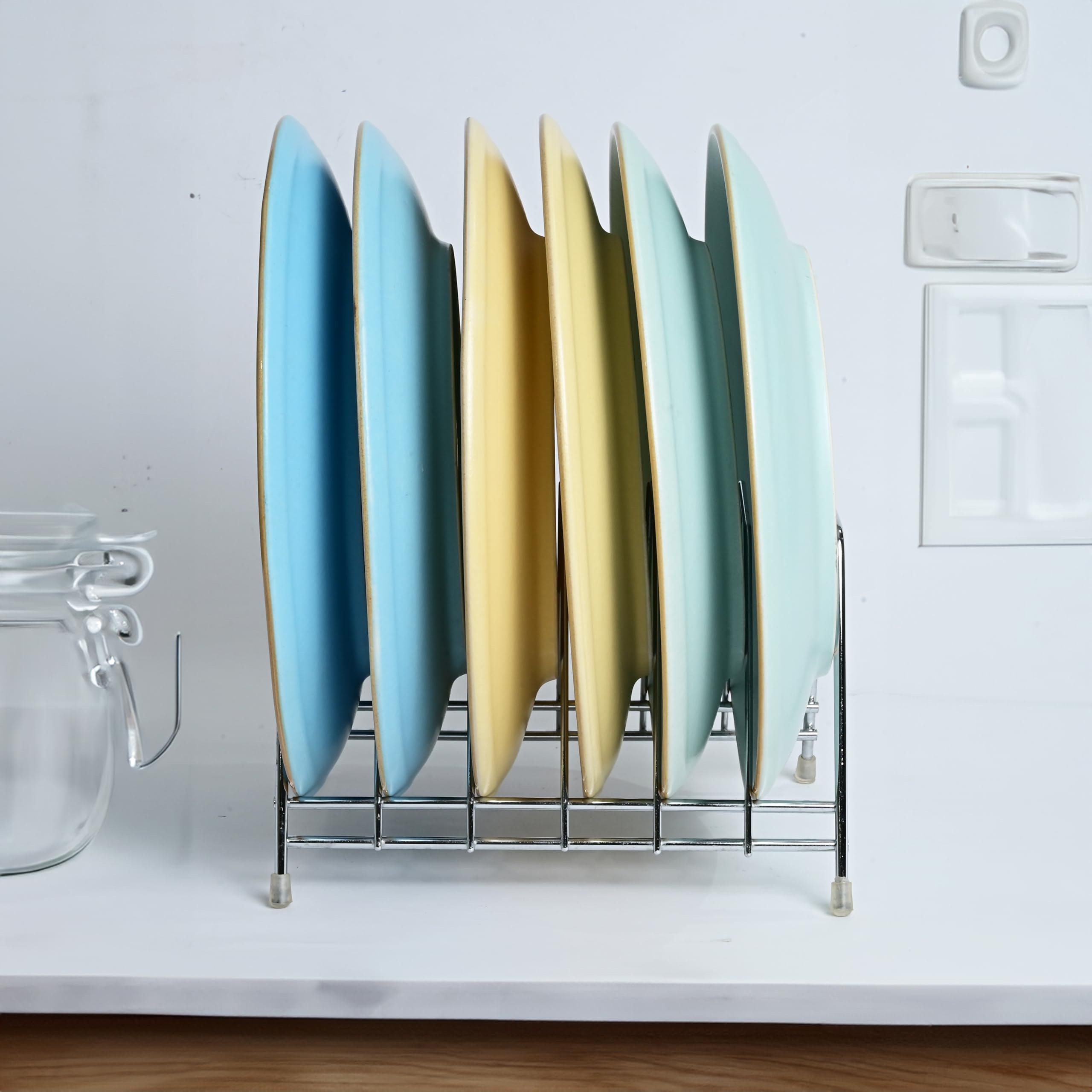 ALKOS Stainless Steel Thali Rack - 6 Section Dish Plate Holder Stand for Kitchen, Lid & Utensil Organizer, Perfect for Indian Thali, Lunch Plates & Kitchen Storage