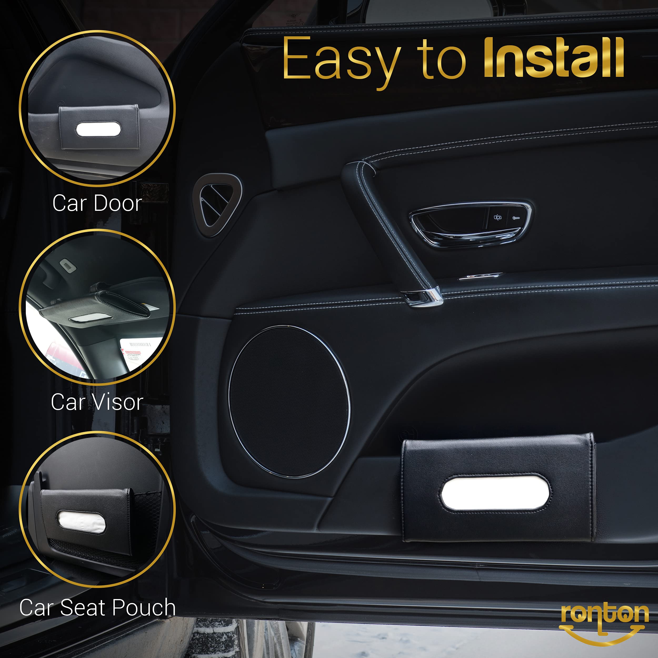 Ronton PU Leather Car Tissue Holder - Durable Sun Visor & Backseat Napkin Dispenser for Vehicles - Perfect for Road Trips, Daily Commutes and Family Travel Accessories