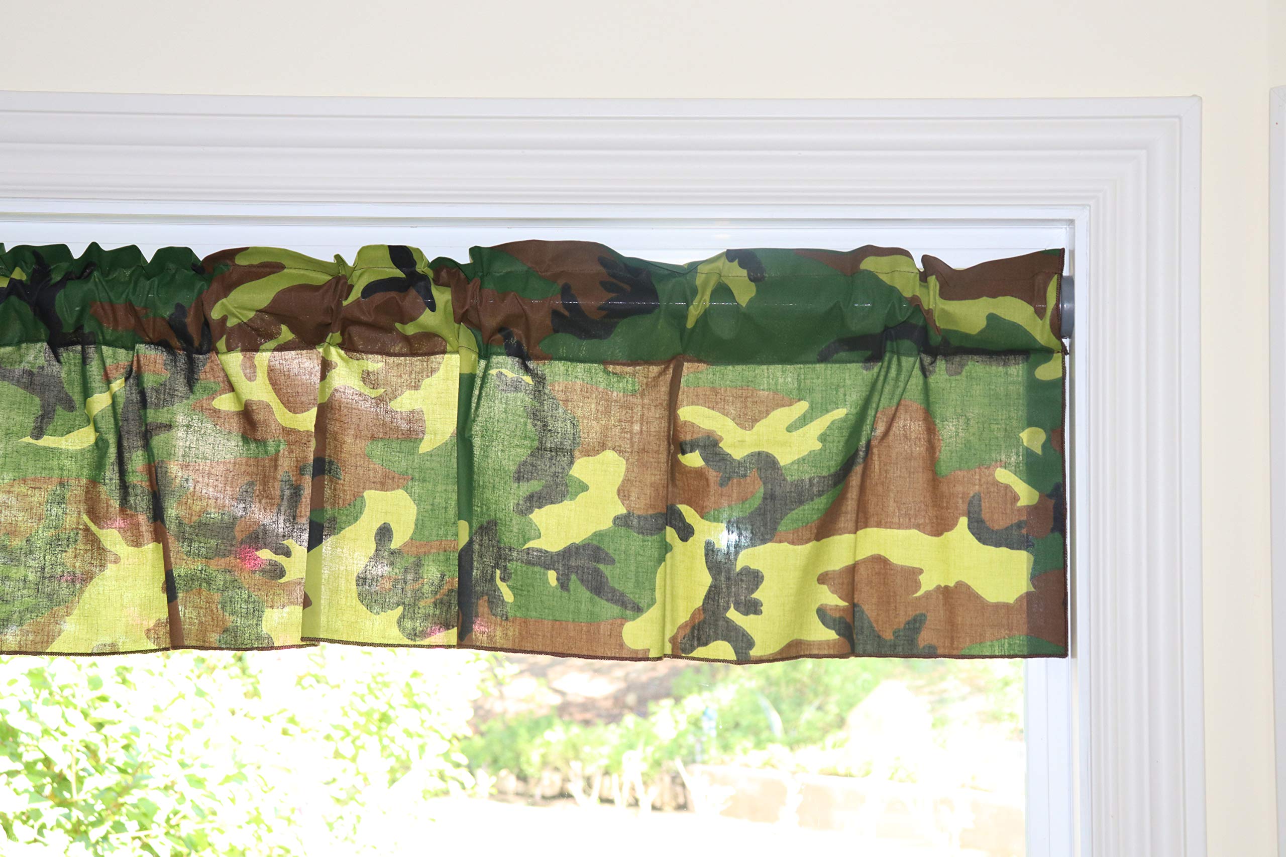 Green Camouflage Cotton Blend Curtain for Kids Bedroom & Kitchen Decor