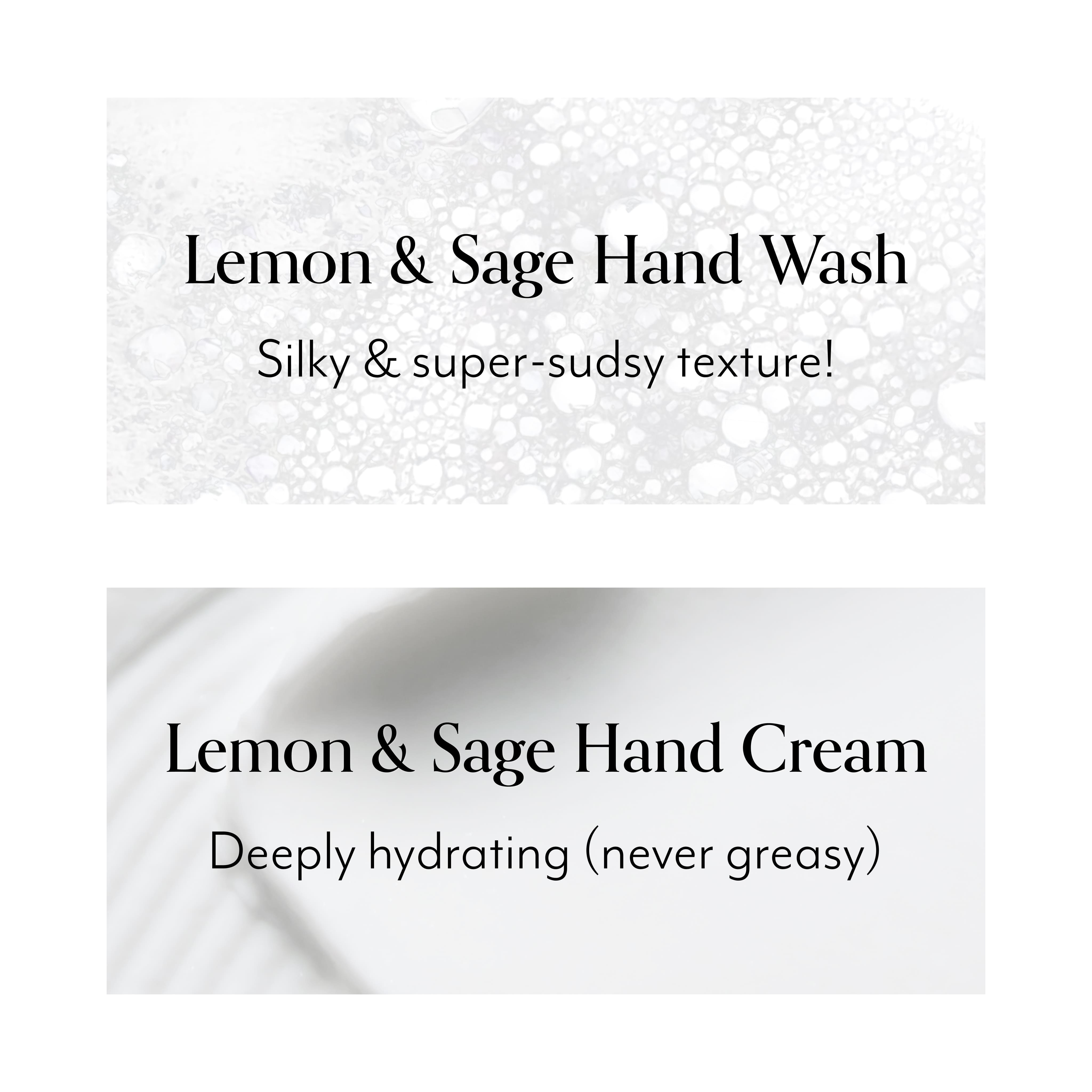 Lemon & Sage Hand Cream and Wash Set - Moisturizing & Cleansing for Dry Skin - Perfect for Home, Office, and Travel Use