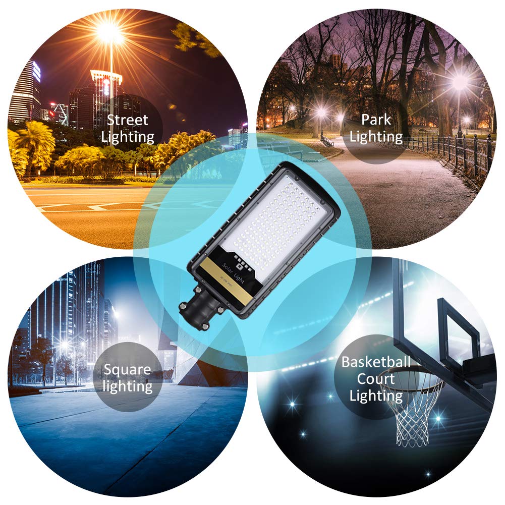 5000W Solar Street Lights Outdoor - IP67 Waterproof LED Security Flood Light with Remote Control, Dusk to Dawn Sensor, Mounting Pole & Bracket - Perfect for Garden, Street, Court, Parking Lot, and Pathway Lighting
