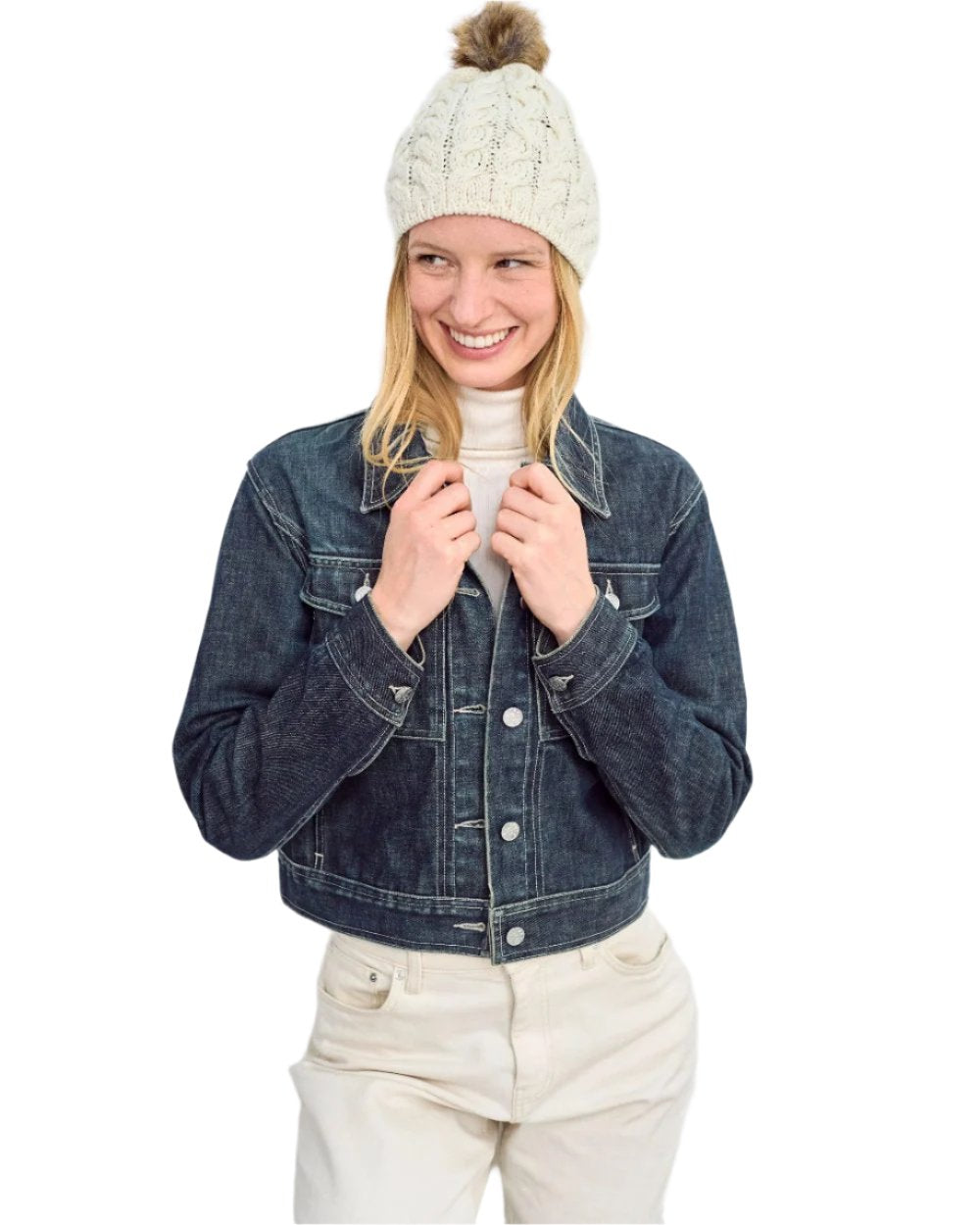 Aran Knitted Faux Fur Bobble Hat - Warm Winter Beanie for Women & Men - Perfect for Snowboarding, Skiing, and Cold Weather Outdoor Activities