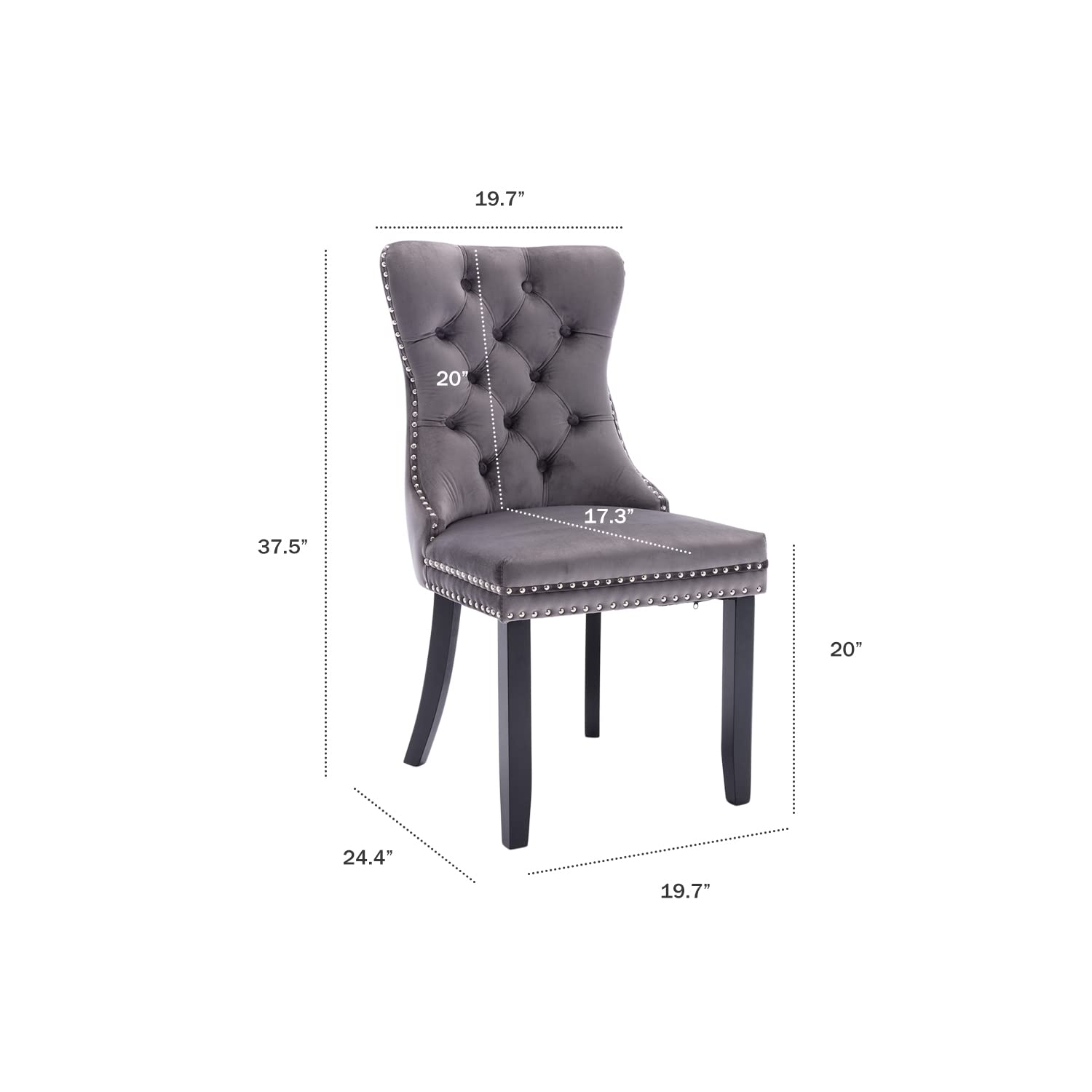 Kiztir 6-Piece Velvet Upholstered Dining Chairs Set with Ring Pull Trim & Button Back - Tufted Luxury Chairs for Dining Room, Living Room, Bedroom or Kitchen - Perfect for Home Decor & Entertaining (Grey)