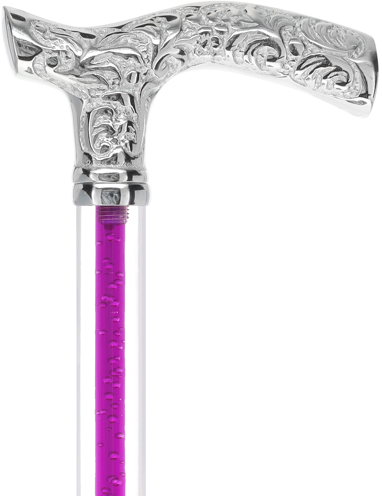 Elegant Chrome Fritz Cane with Color Crystal Handle & Invisible Acrylic Shaft - Premium Mobility Aid for Seniors & Fashionable Walking Stick for Special Occasions