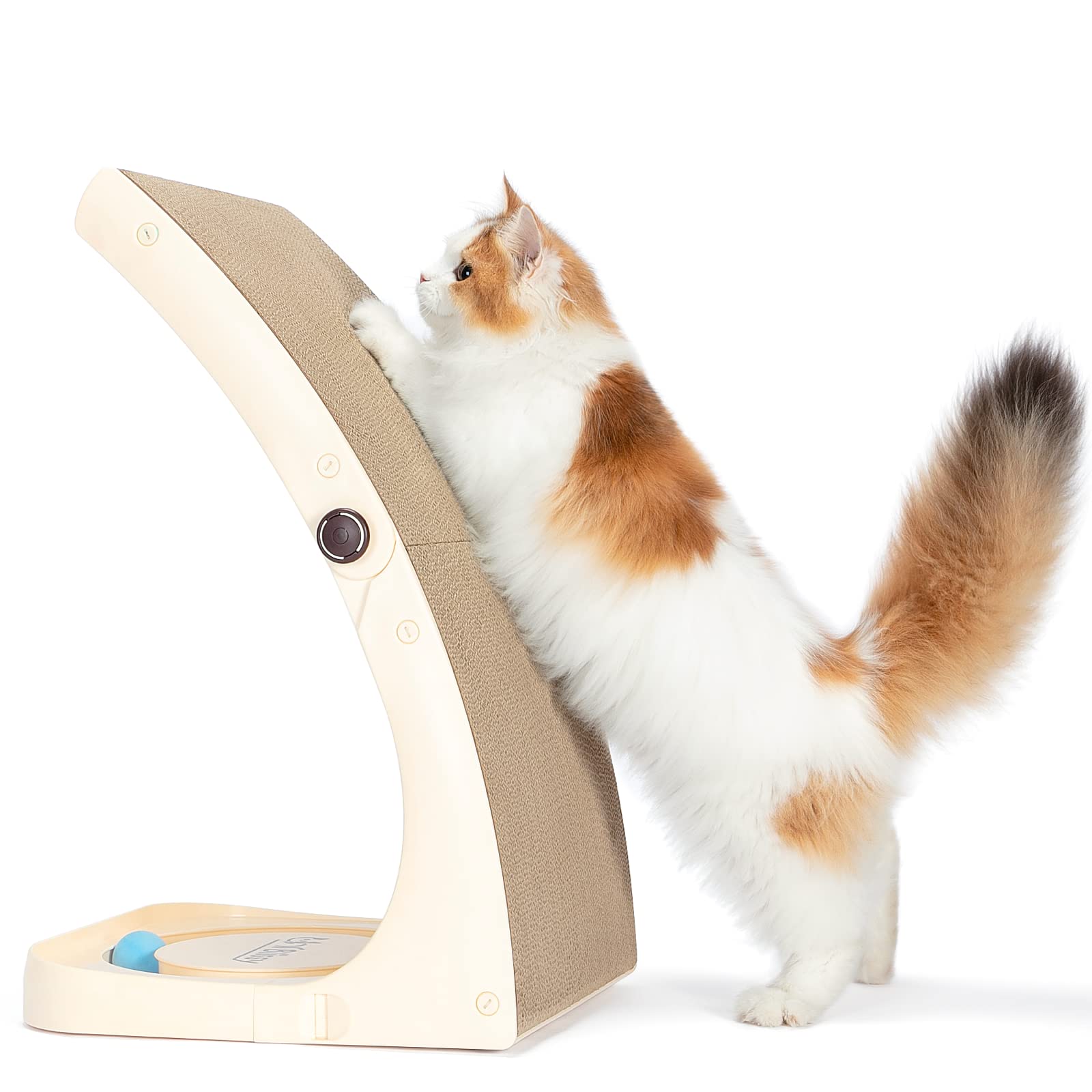 Premium Cat Scratcher with Solid Frosted Frame & Turntable Toy - Vertical Curved Scratching Pad for Indoor Cats - Replaceable Cardboard - Perfect for Playtime & Furniture Protection