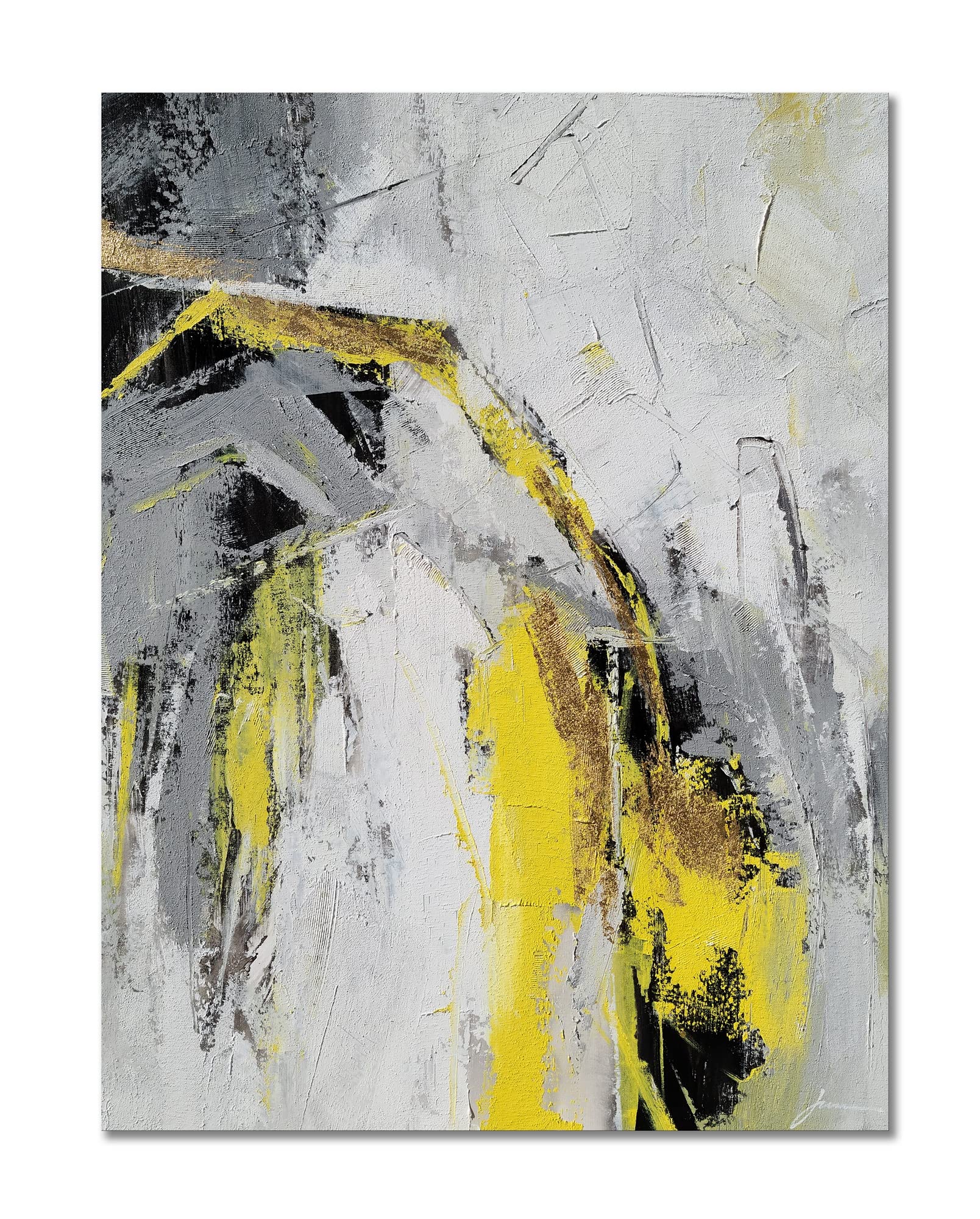 GALLERIEWALLA Modern Abstract Canvas Wall Art - Black Grey Yellow Painting for Living Room, Office, Hallway Decor - Perfect for Home & Office Interior Design
