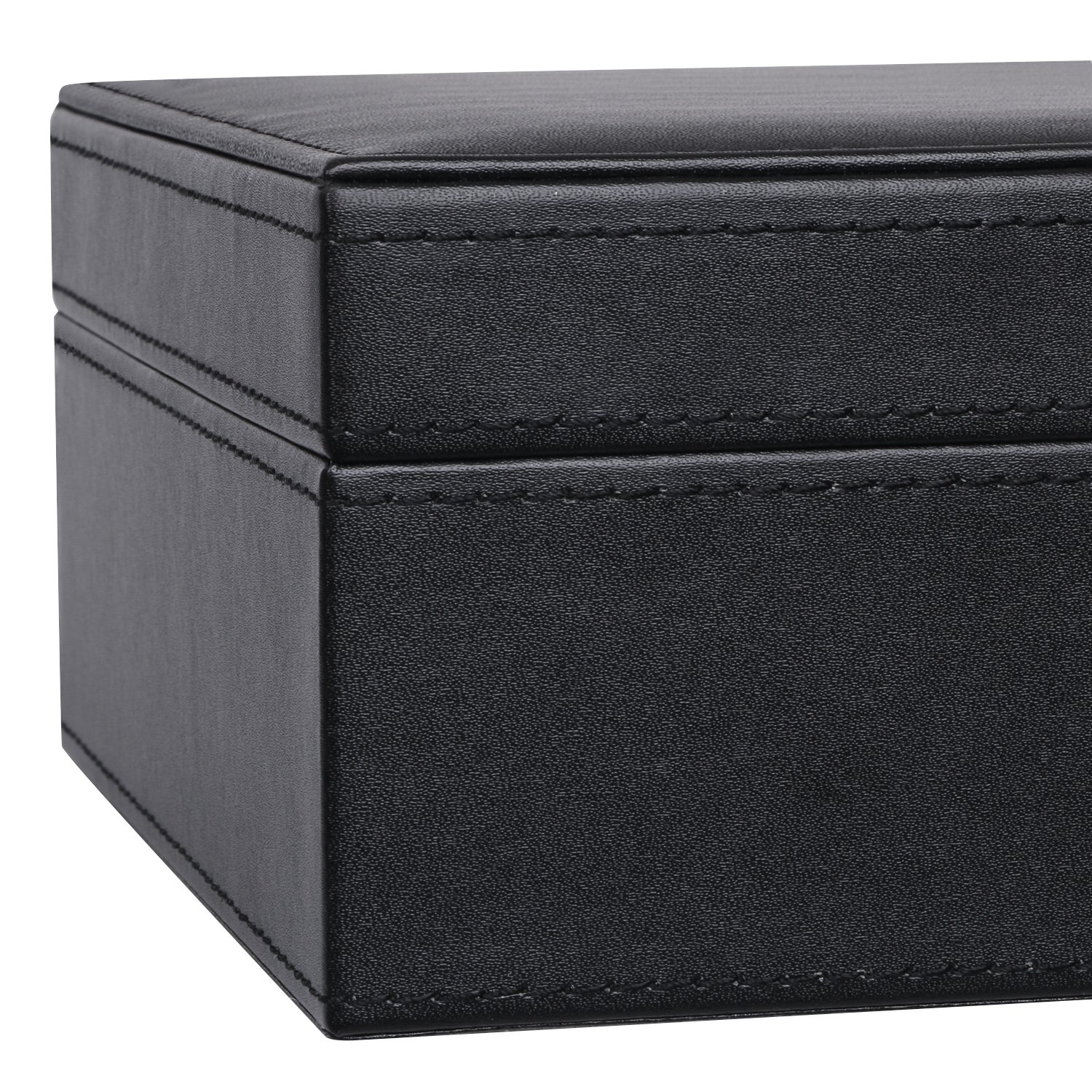 BEWISHOME Men's Jewelry Box Organizer - 4 Watch Case with Removable Tray, PU Leather Jewelry Storage for Necklaces, Earrings, Rings & Bracelets, Black Velvet Lining (SSH07B) - Perfect for Travel, Gifts & Home Organization